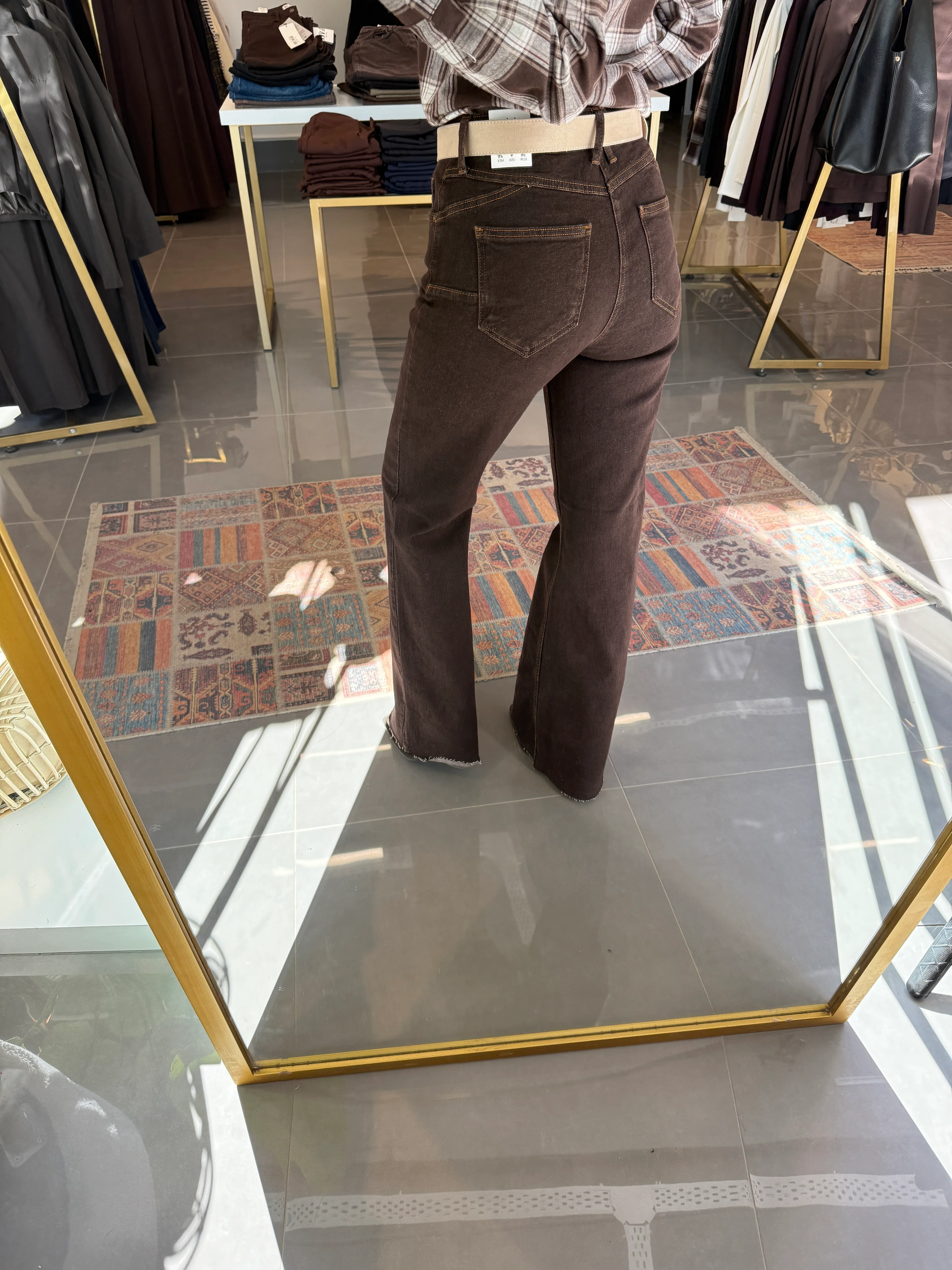 Özel Seri Push Up İspanyol Jean Acı Kahve