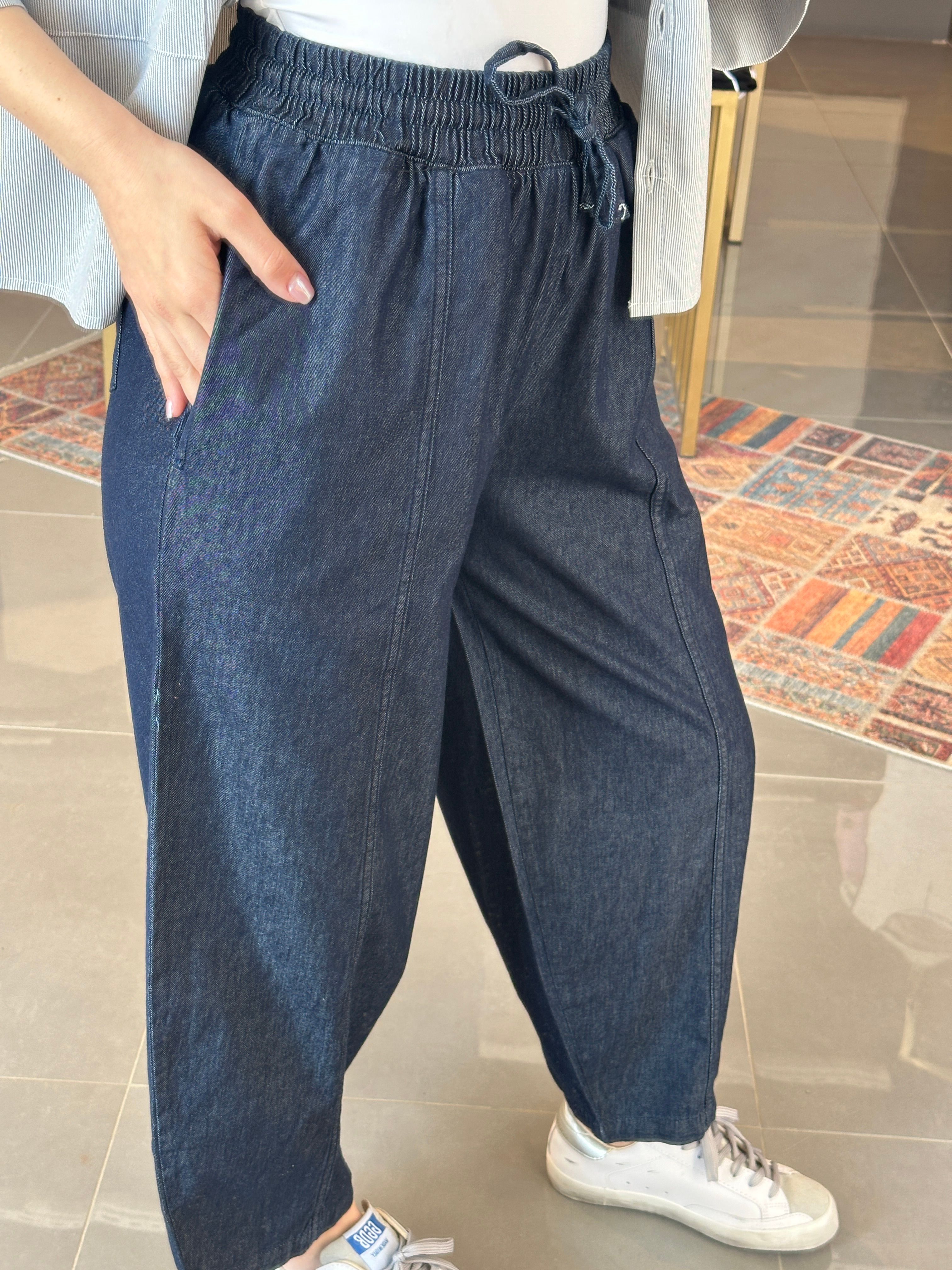 Baggy Denim Bel Lastik Pantolon