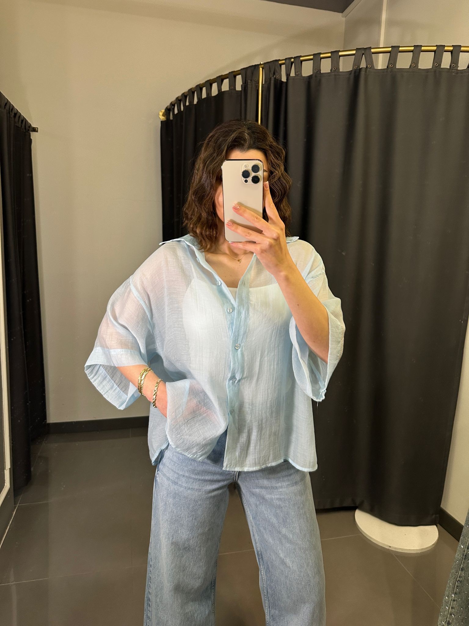 Oversize İpeksi Gömlek Açık Mavi STD