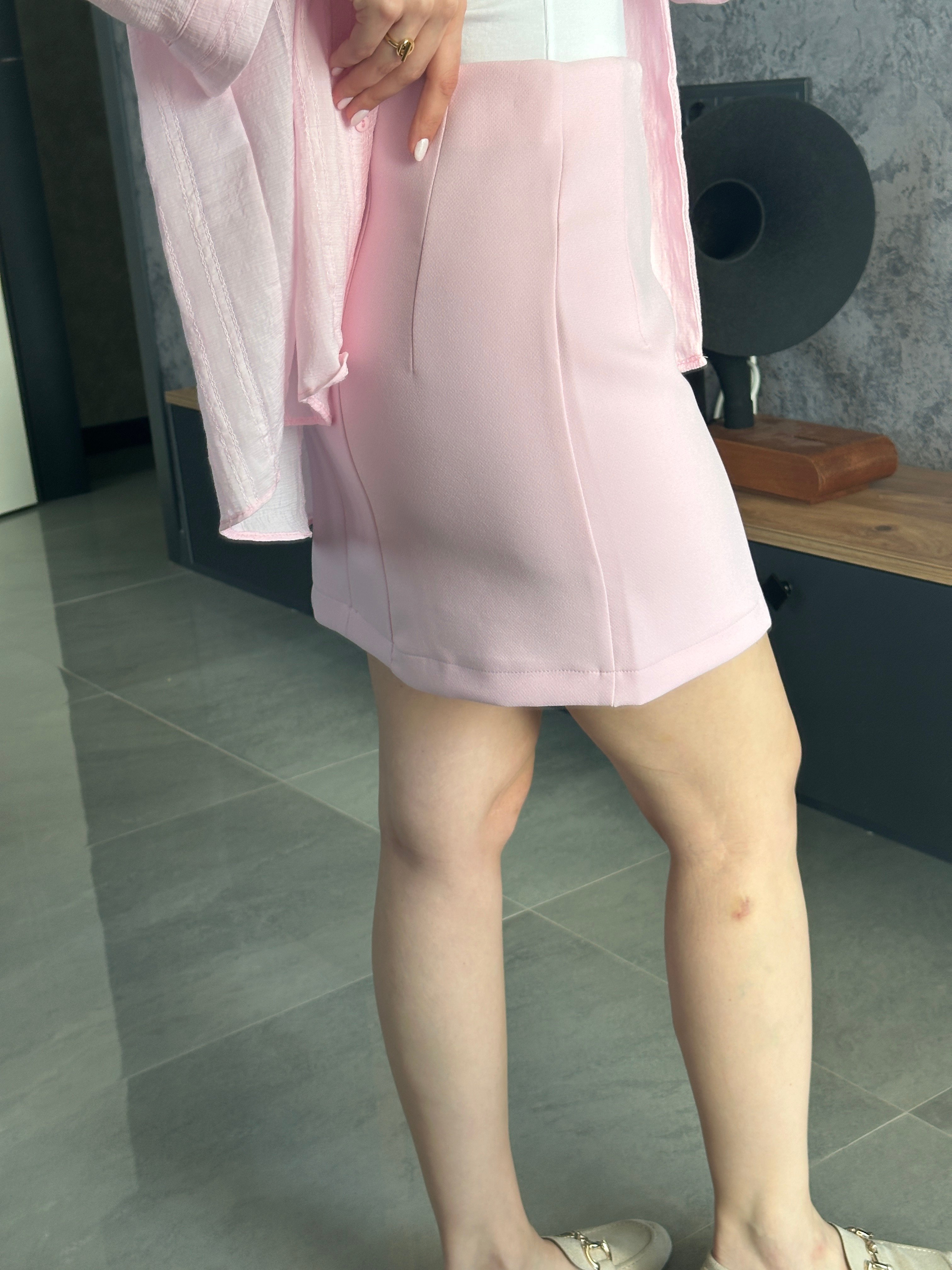 Premium Kumaş Mini Etek Şeker Pembe