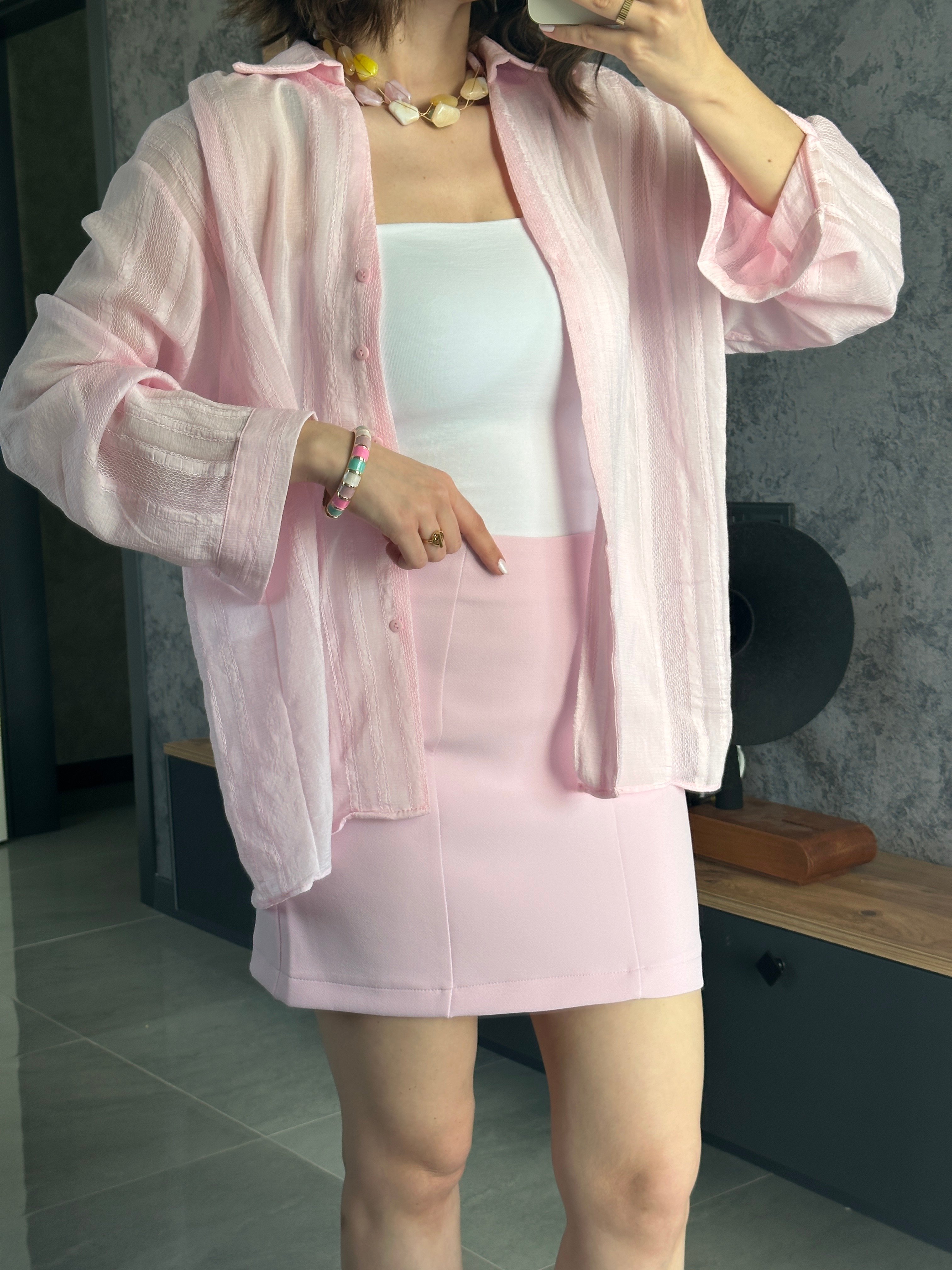 Premium Kumaş Mini Etek Şeker Pembe