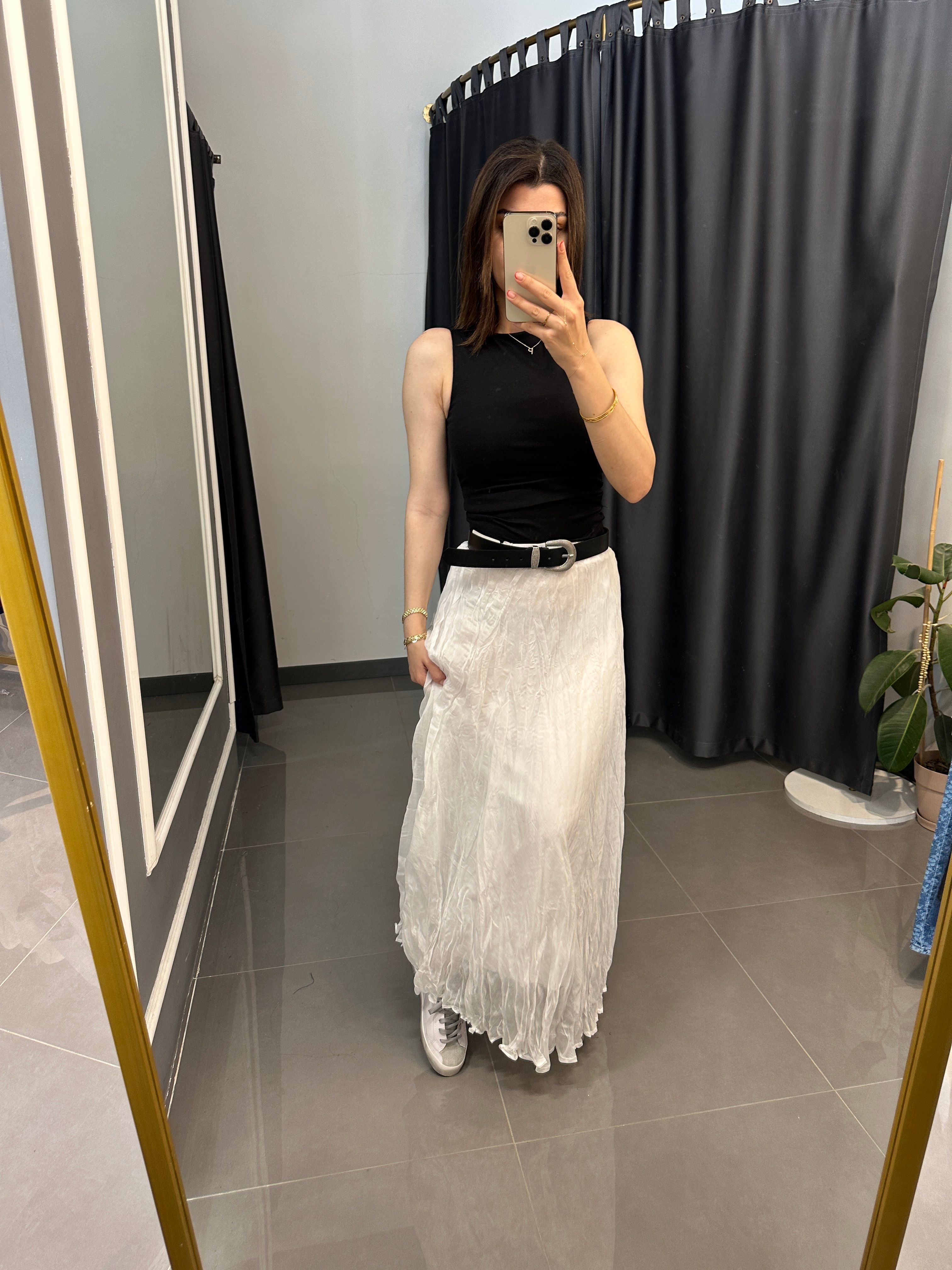 Lüks Kalite Kırışık Etek Beyaz