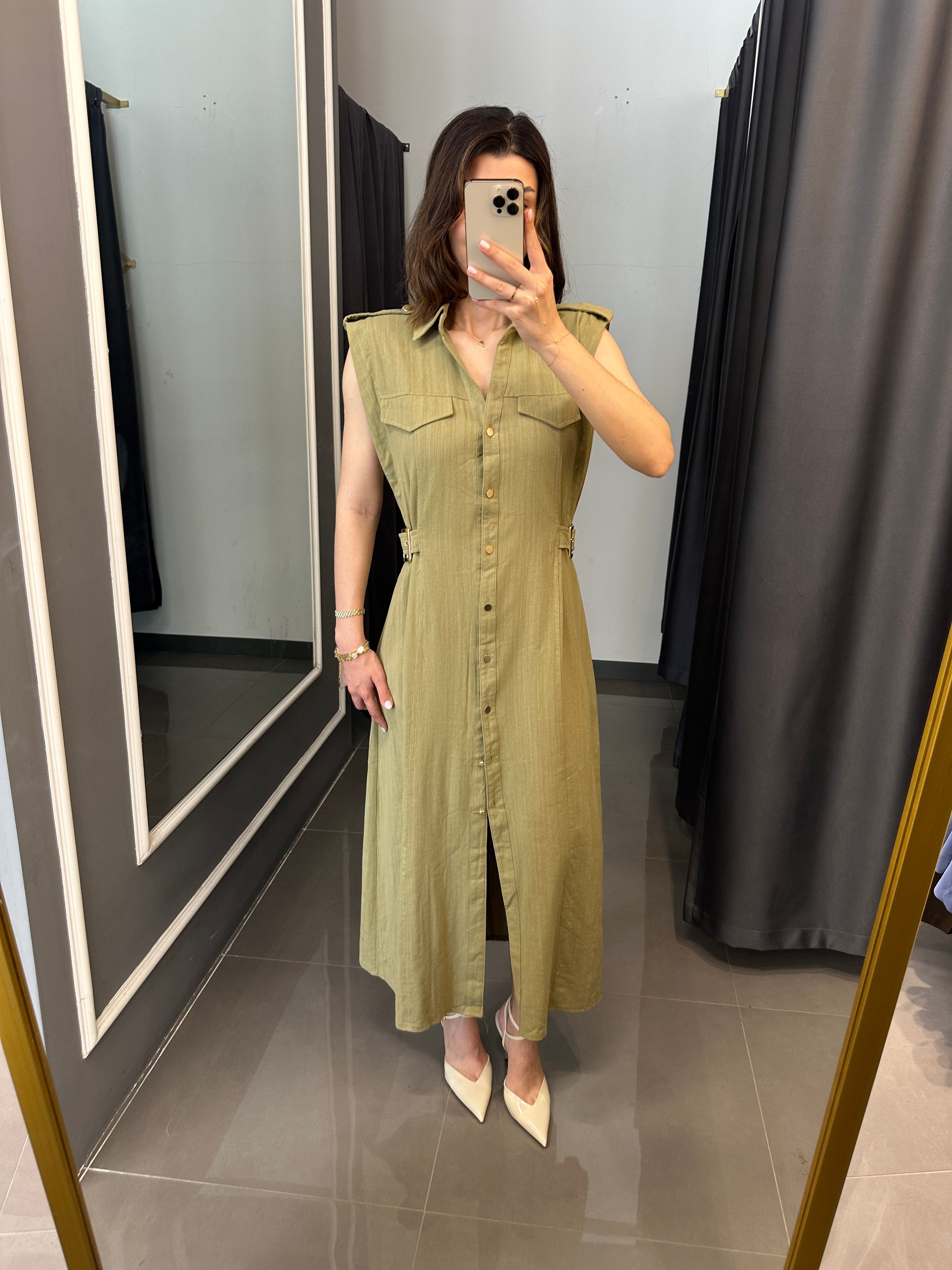 Marka Model Kemer Detay Keten Elbise Haki