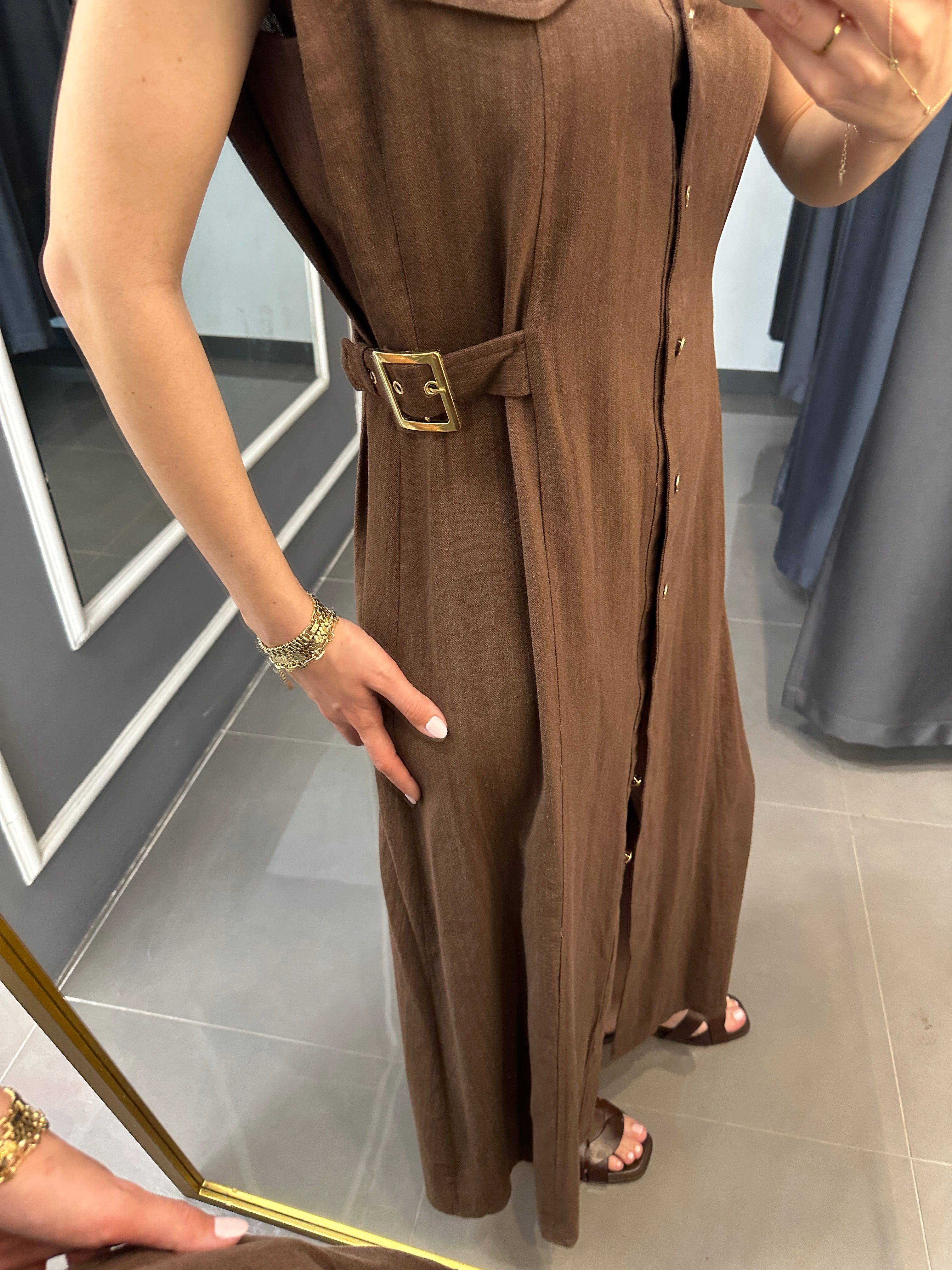 Marka Model Kemer Detay Keten Elbise Kahve