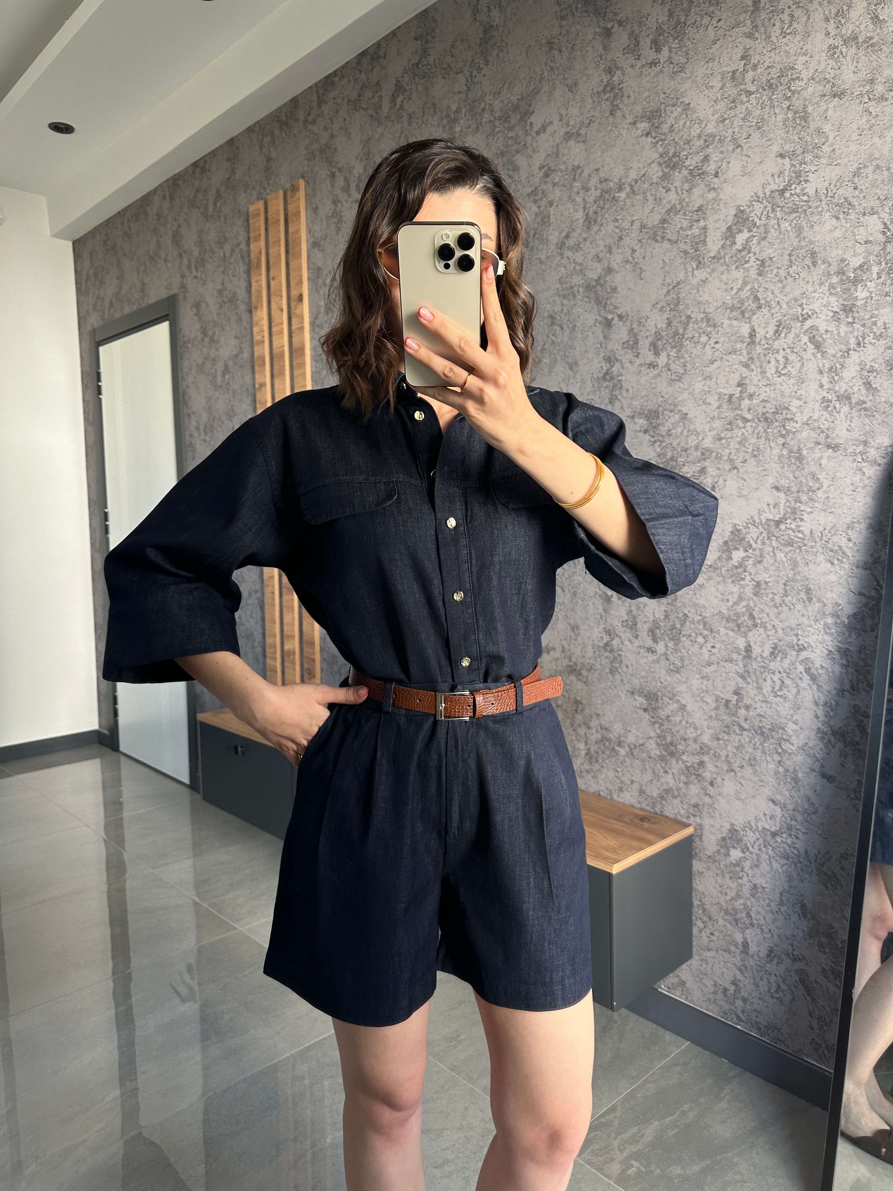 Premium Denim Gömlek Şort Takım