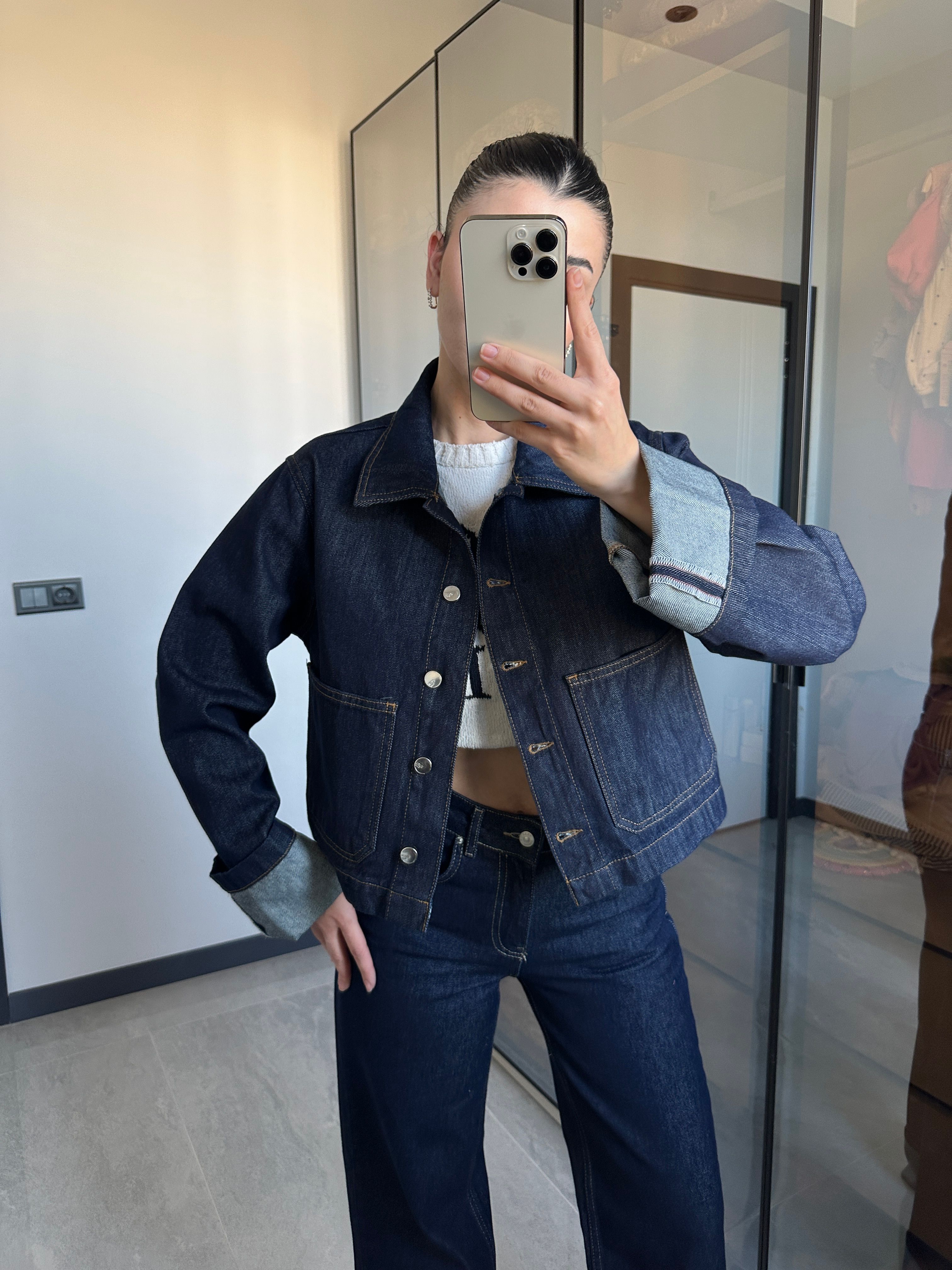 Premium Denim Kol Katlama Ceket