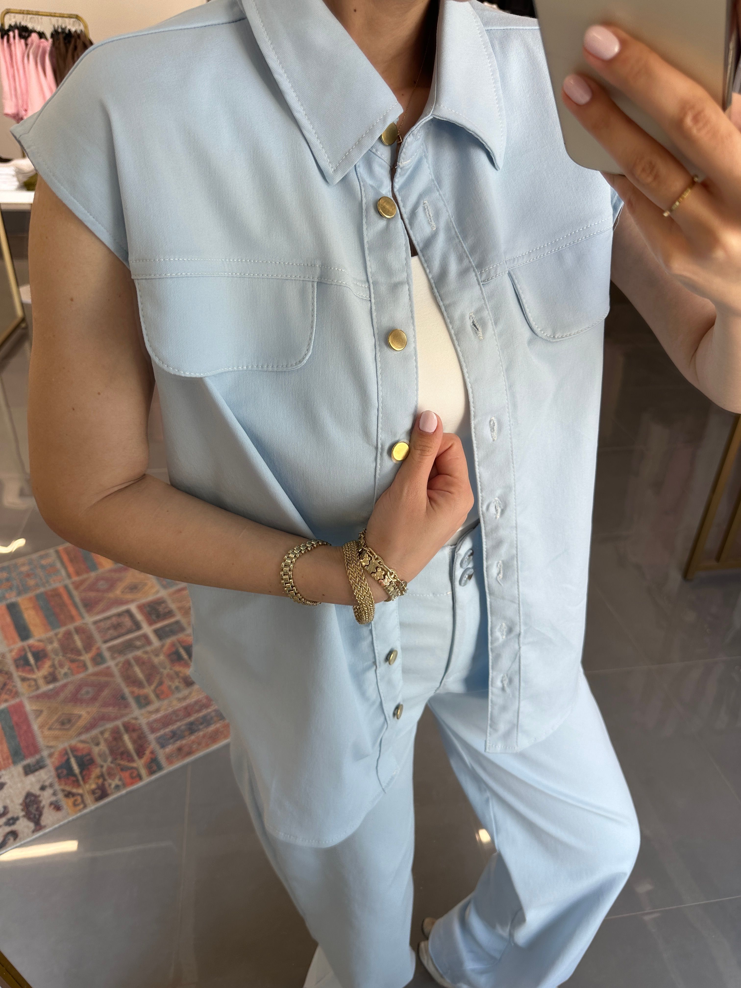 Yumuşak Dokulu Pantolon Yelek Takım Bebe Mavi