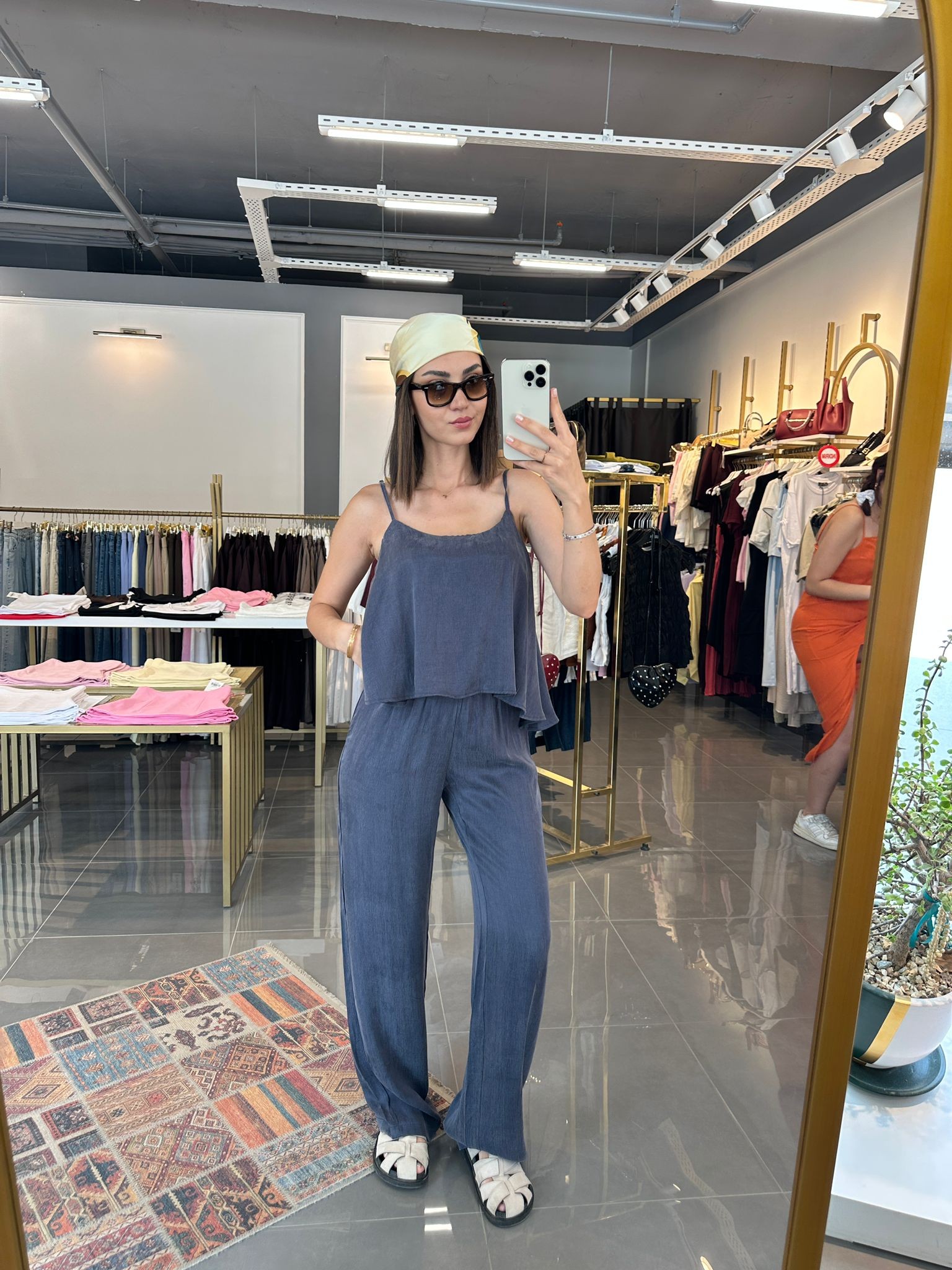 Askılı Bluz Pantolon Takım İndigo
