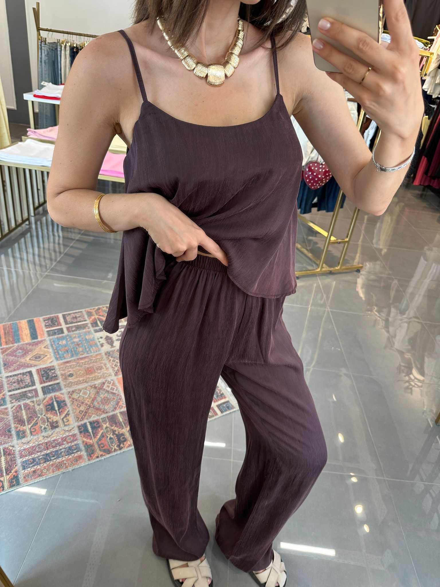 Askılı Bluz Pantolon Takım Mürdüm