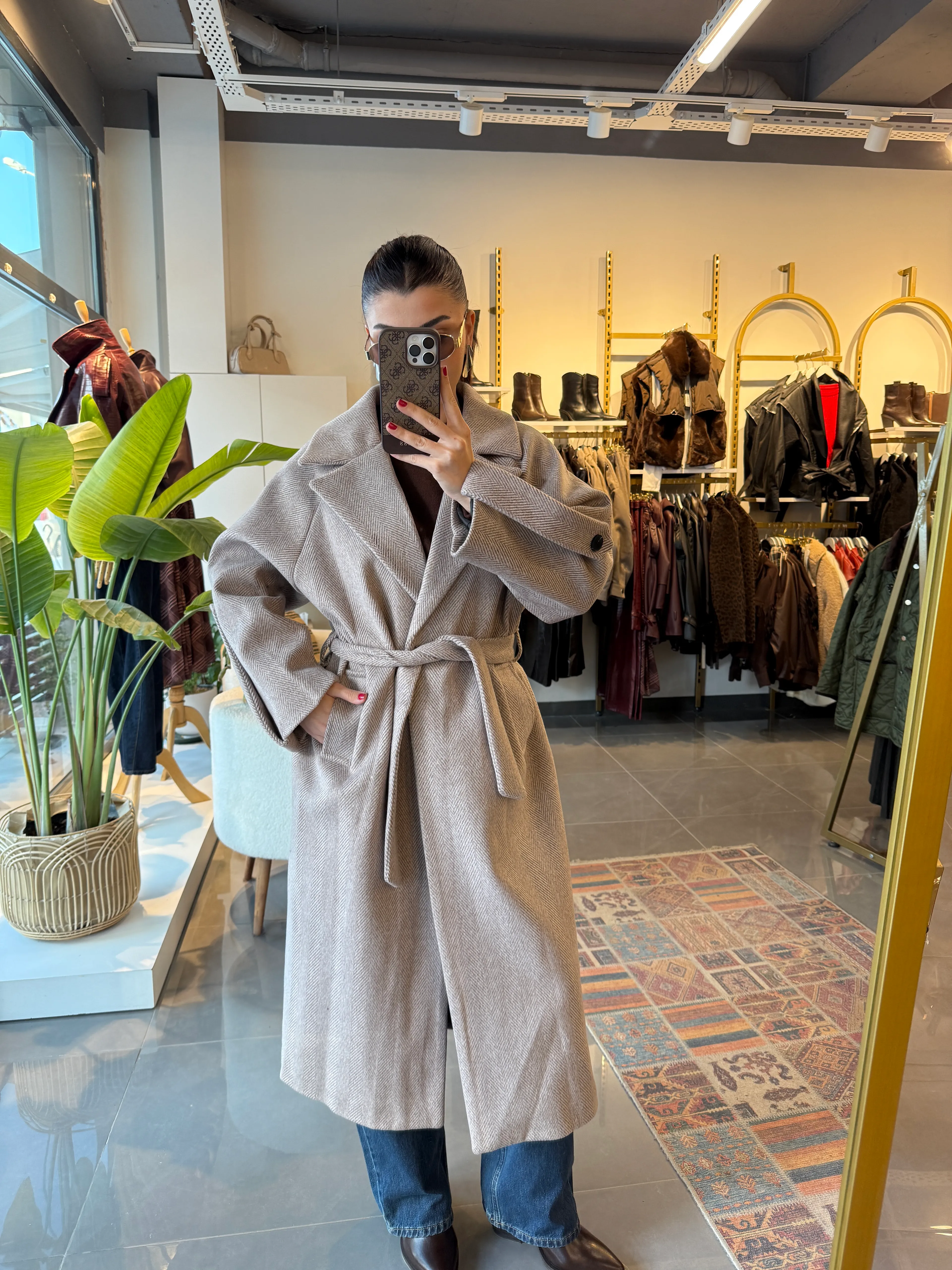 Oversize Çizgili Mechelen Kaban  