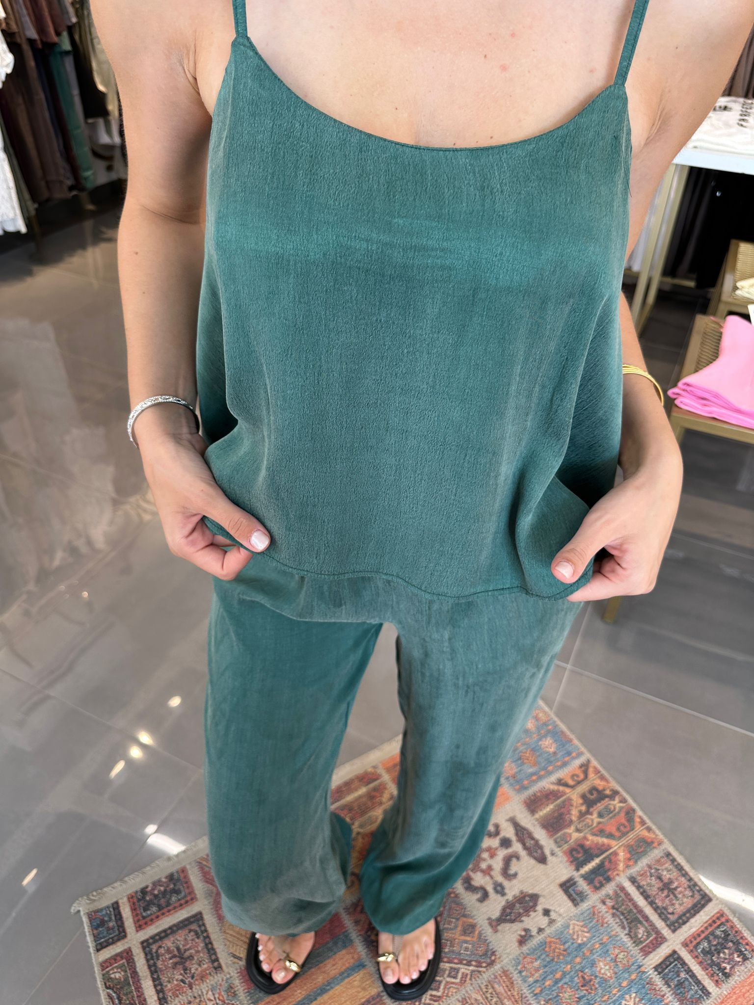 Askılı Bluz Pantolon Takım Zümrüt
