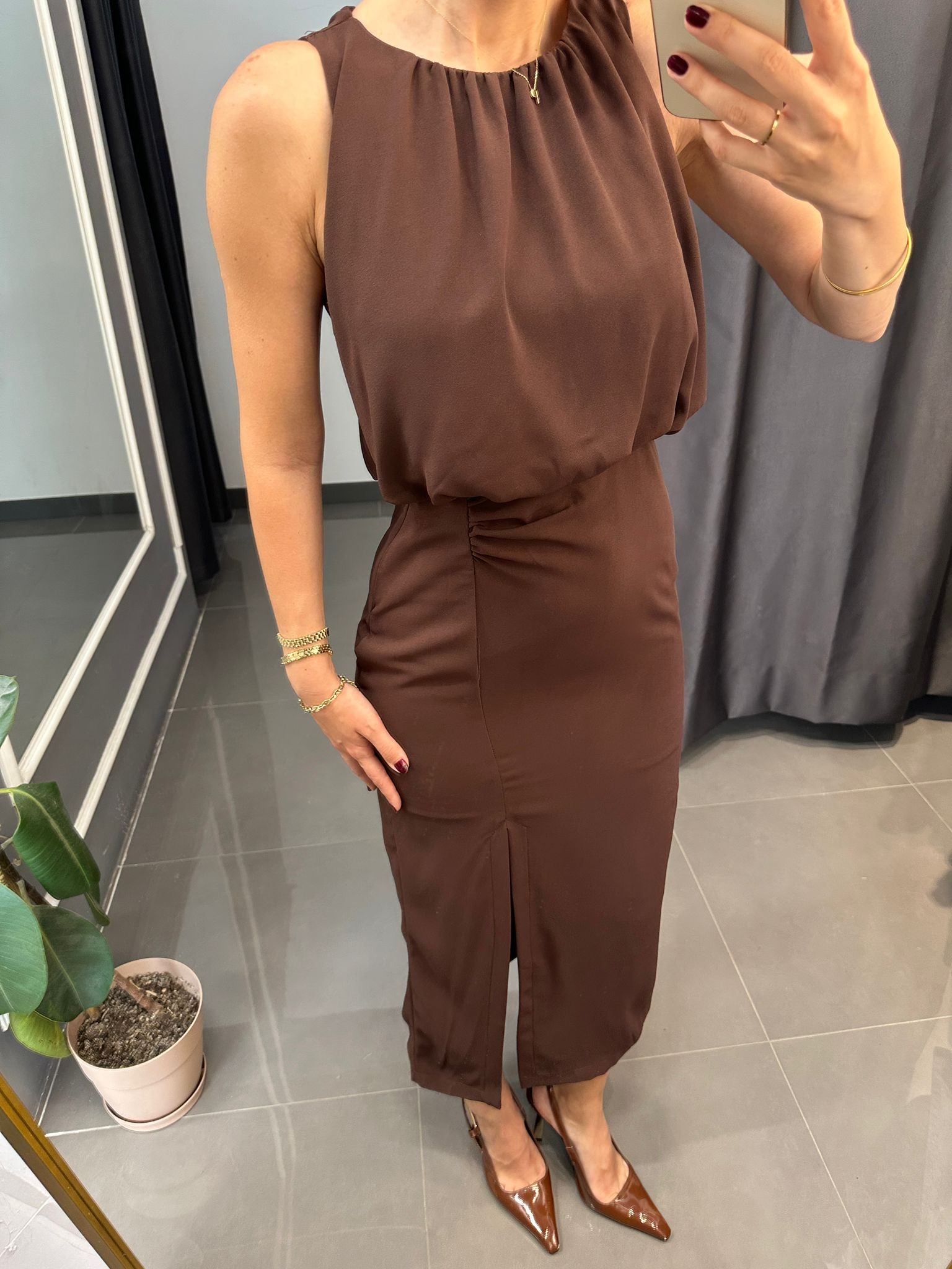 Premium Kumaş Büzgülü Elbise