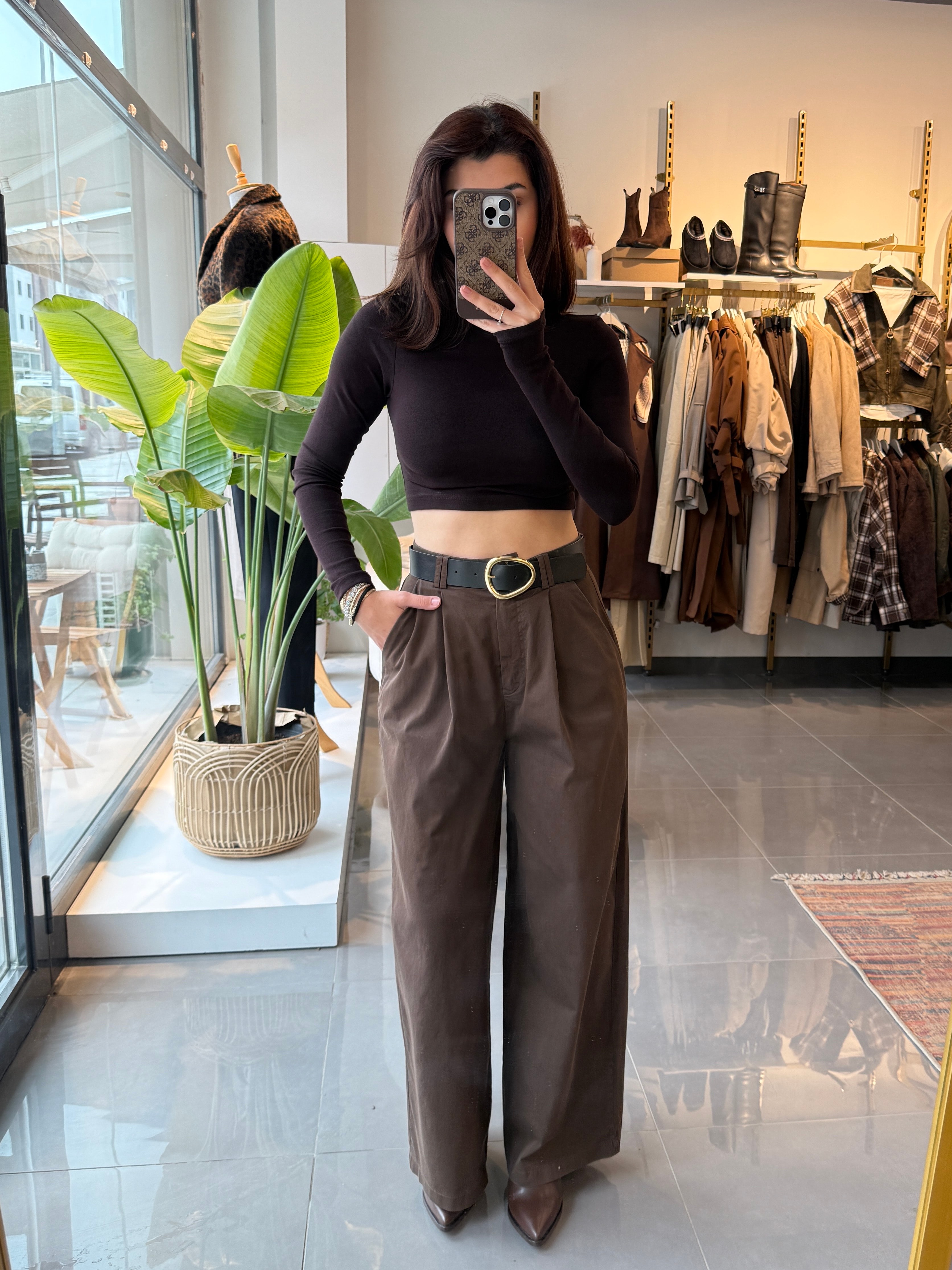 Gabardin Kemerli Palazzo Pantolon 