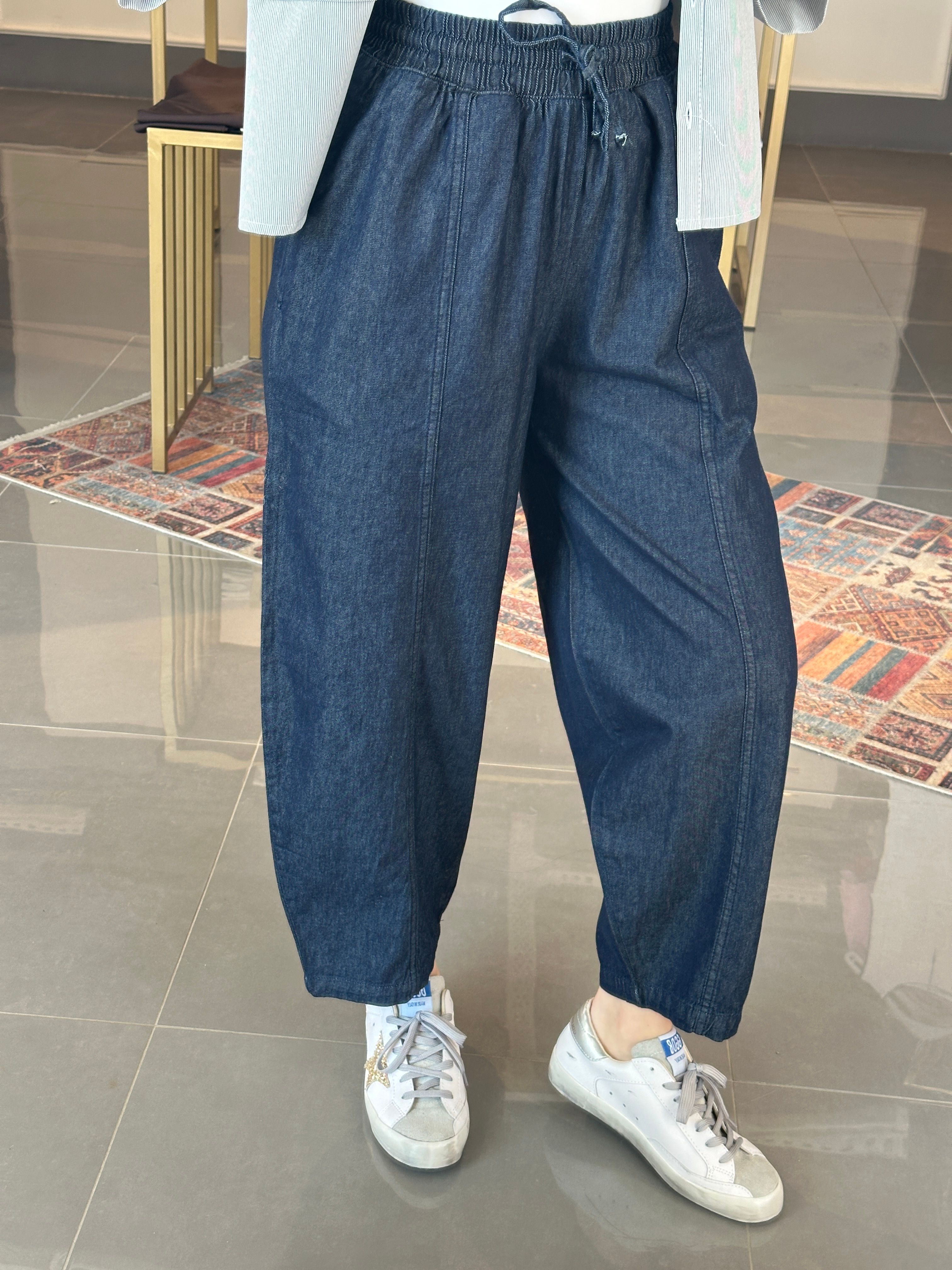 Baggy Denim Bel Lastik Pantolon