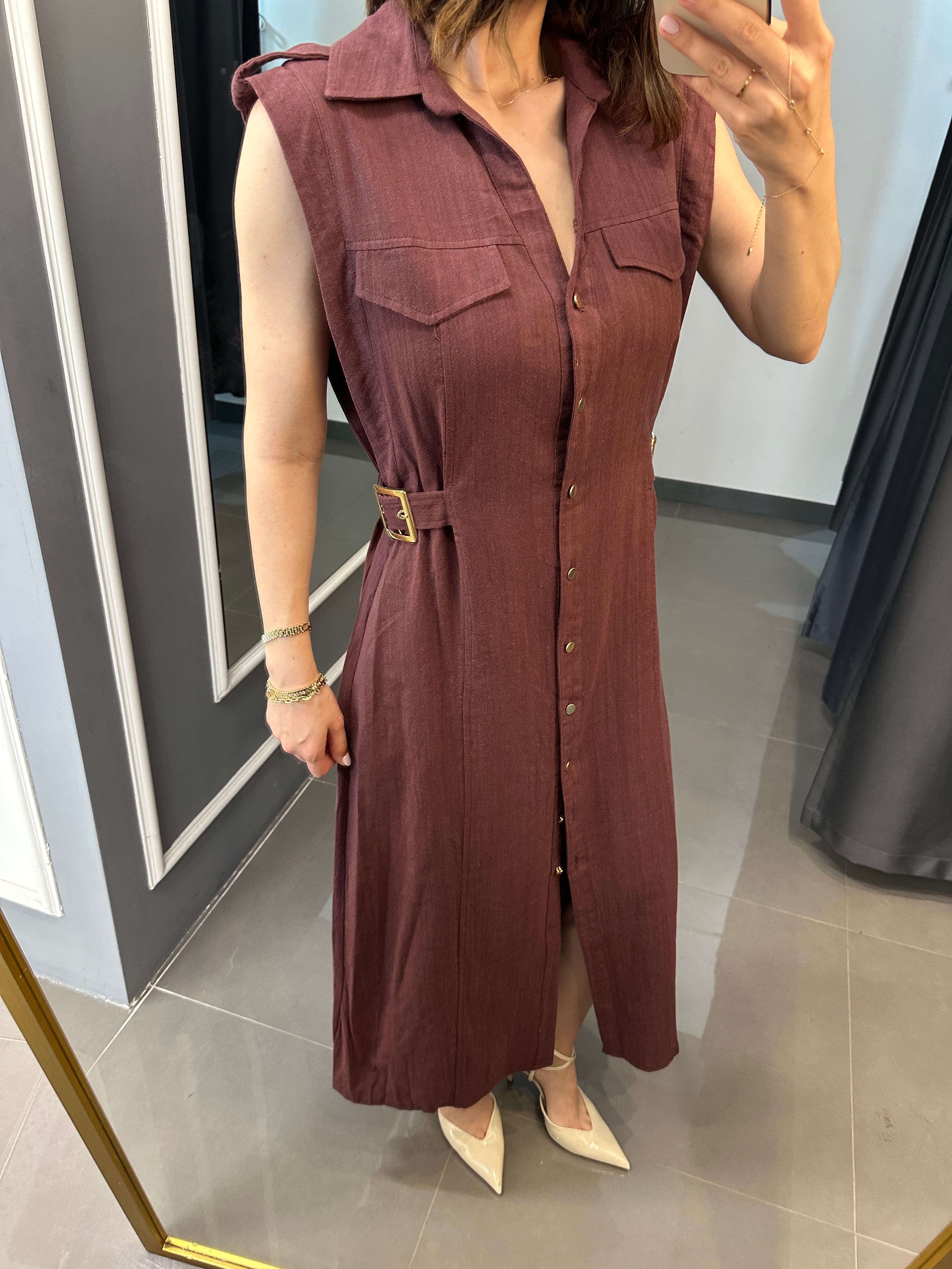 Marka Model Kemer Detay Keten Elbise Mürdüm