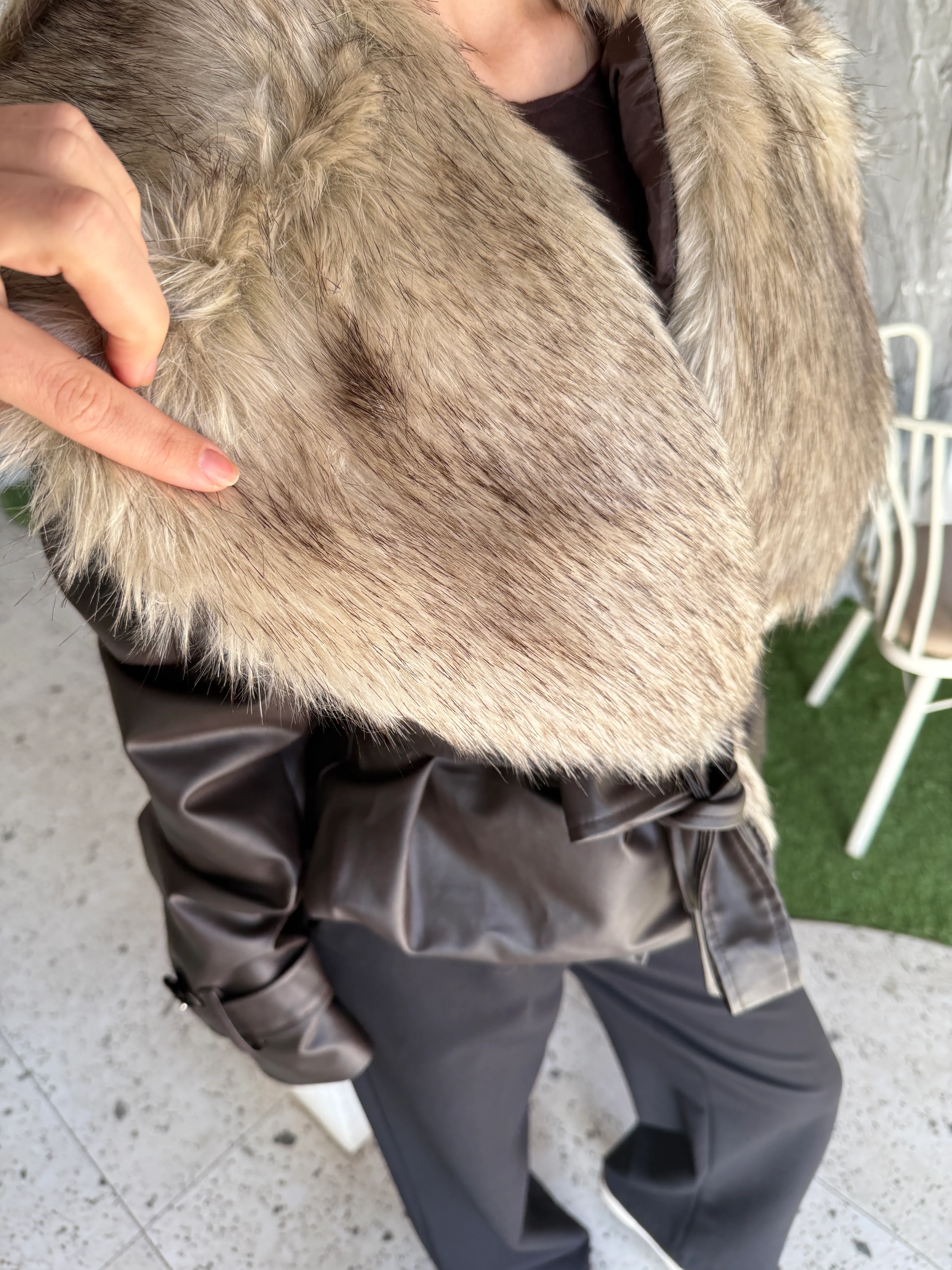 Özel Üretim Kürklü Deri Ceket 