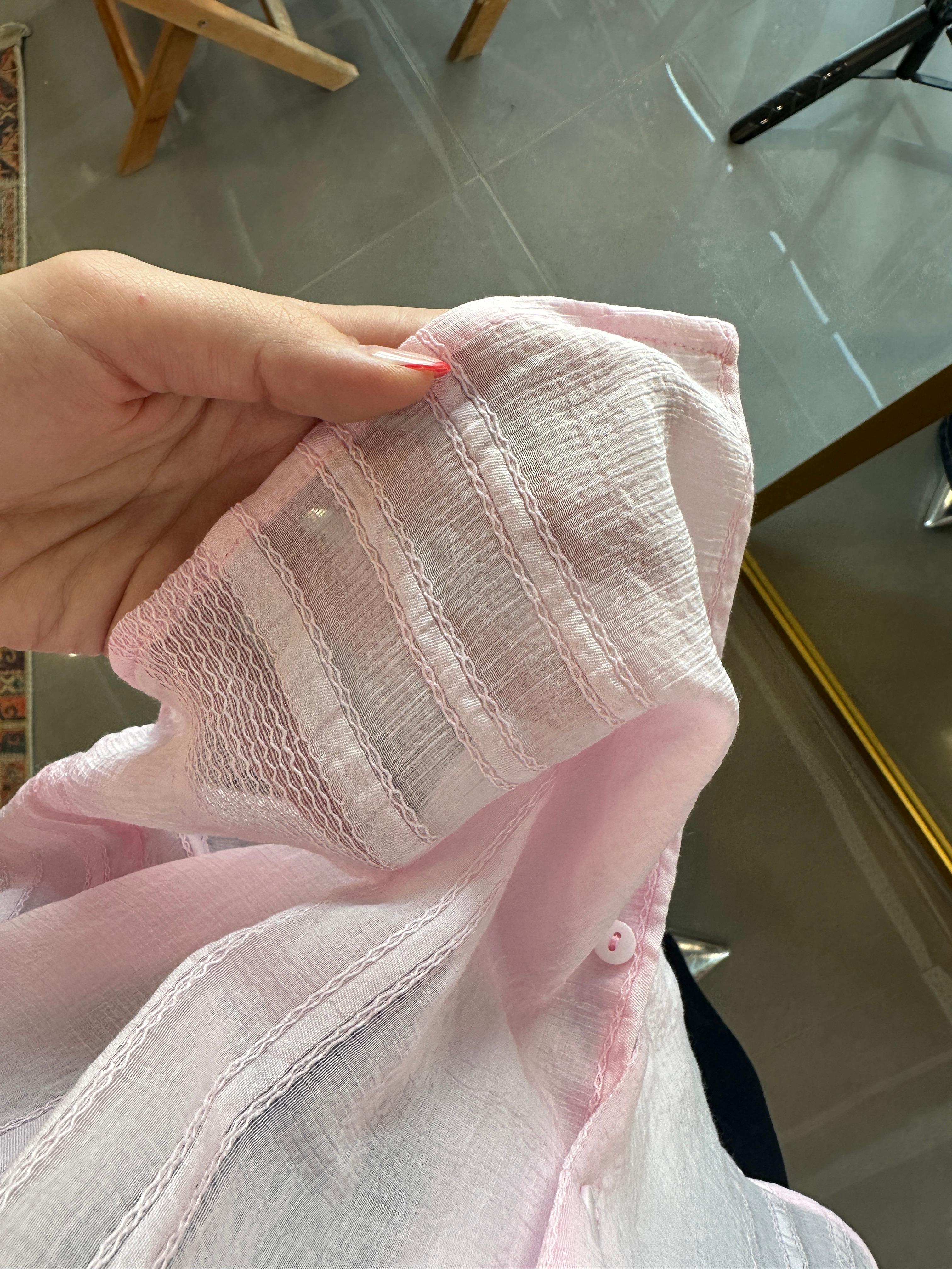 Premium Nakışlı Tensel Gömlek Pembe STD