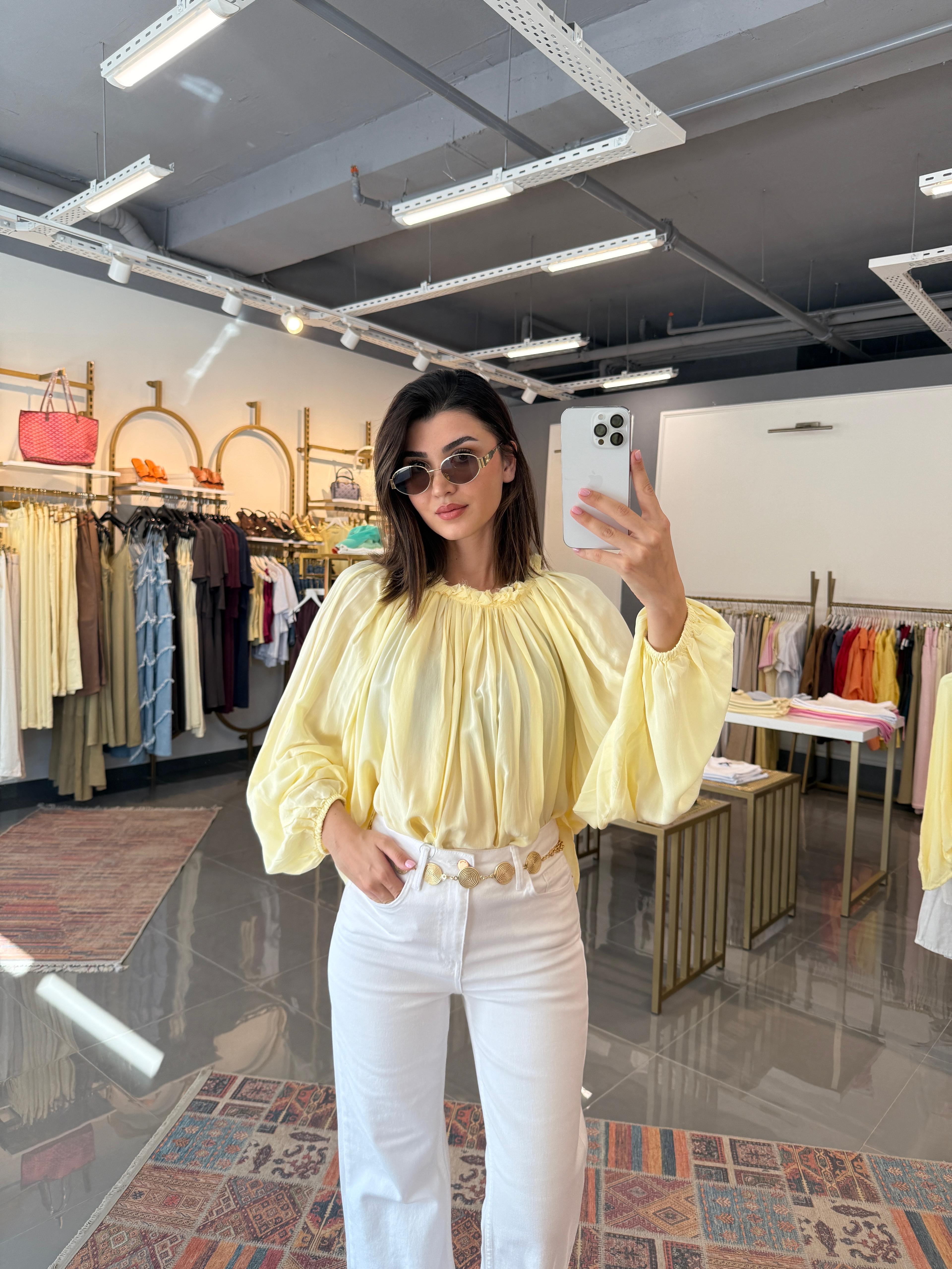 Premium Kumaş Yakası Büzgülü Bluz