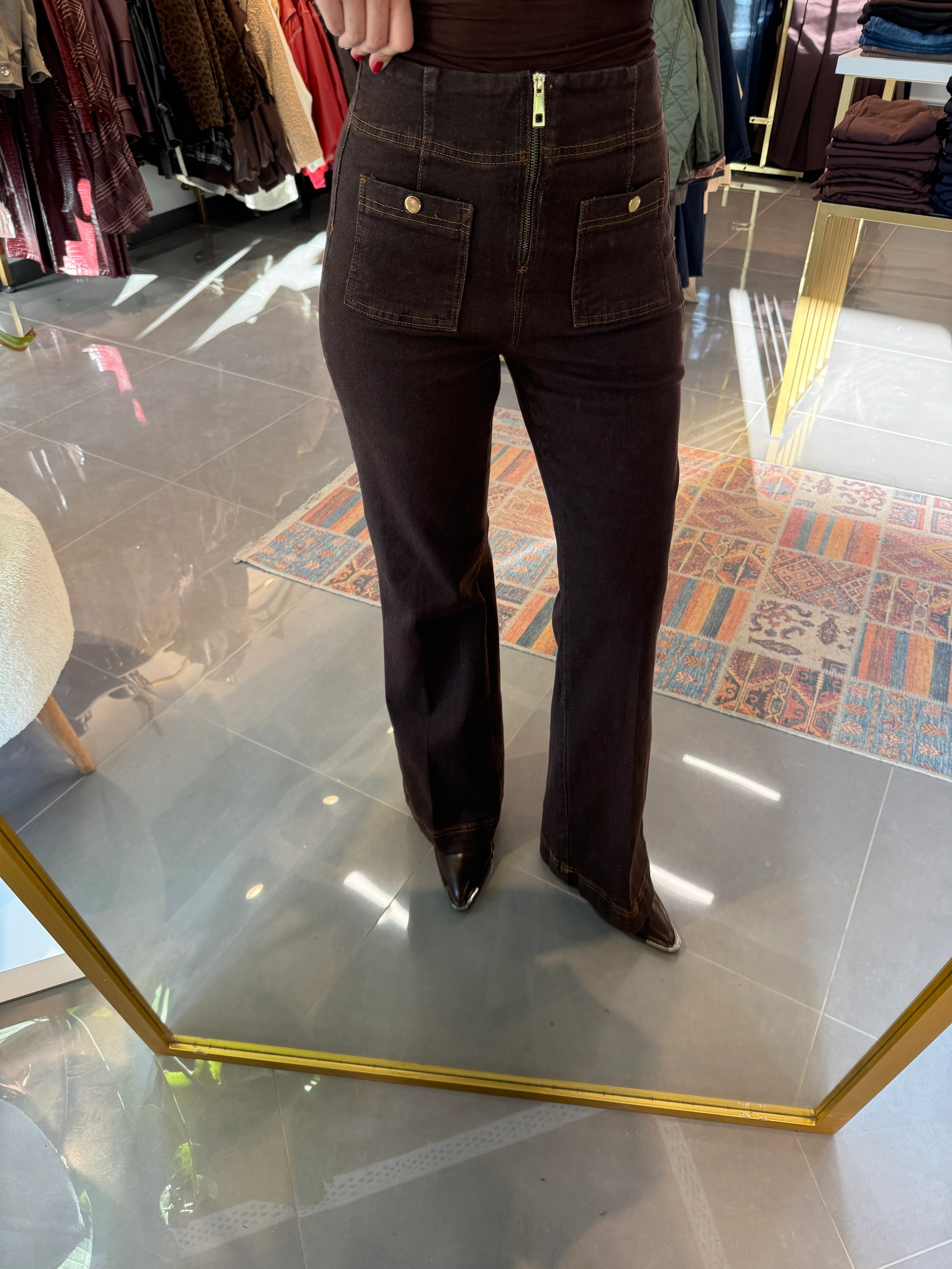 Özel Seri Ön Cep Jean Acı Kahve