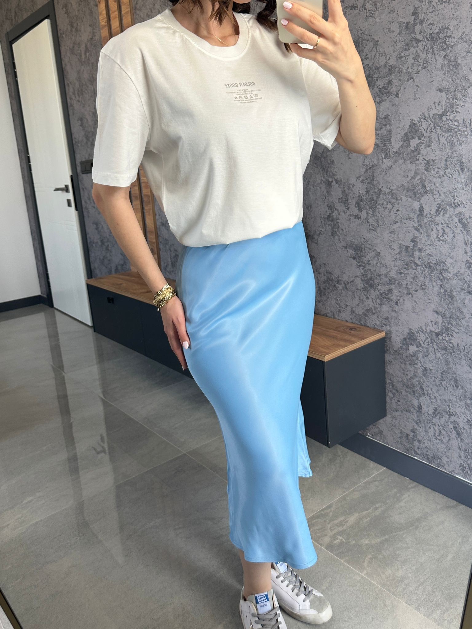 Oversize Golden Tişört Beyaz