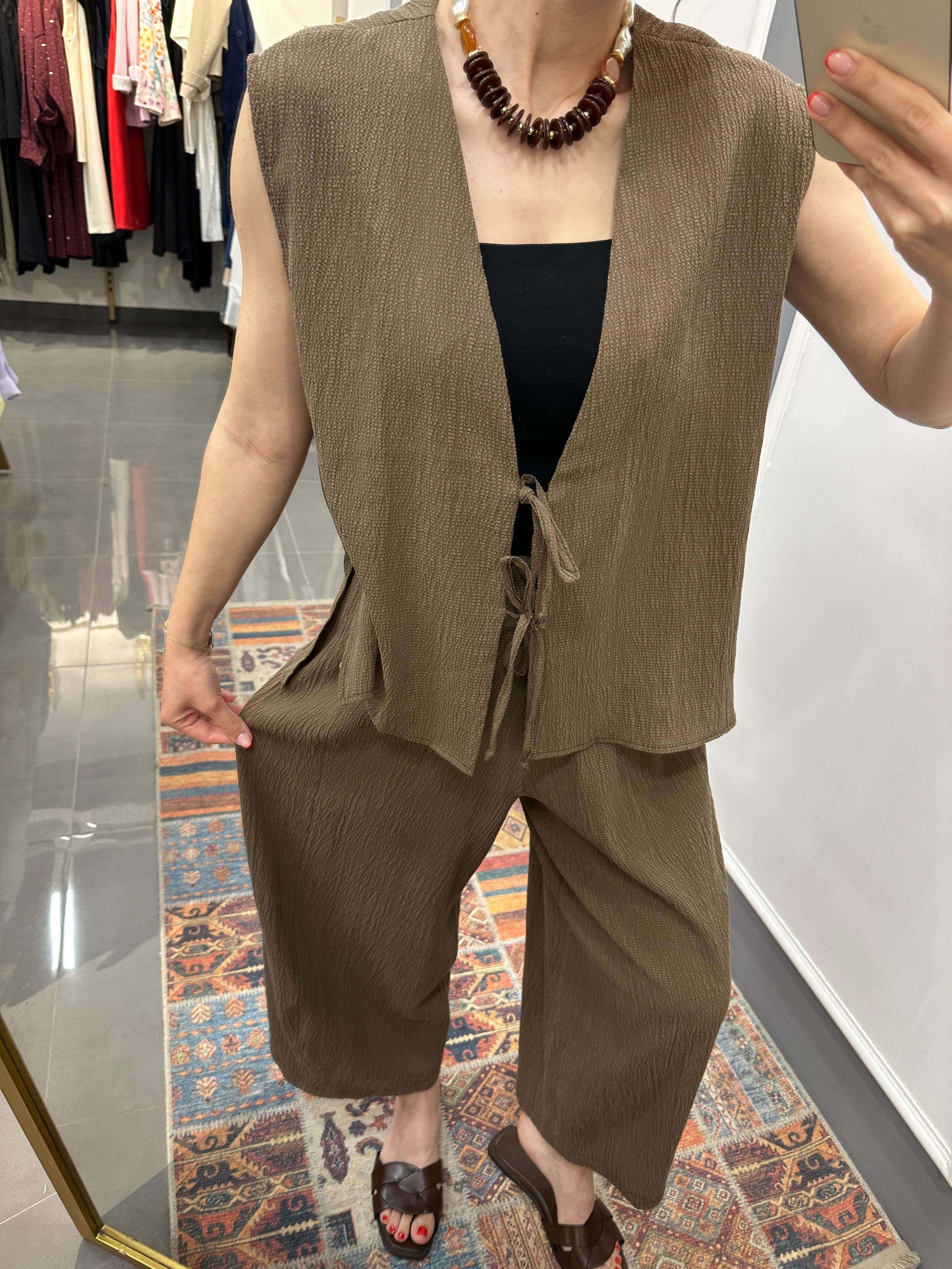Premium Doku Bağlama Detay Takım Kahve