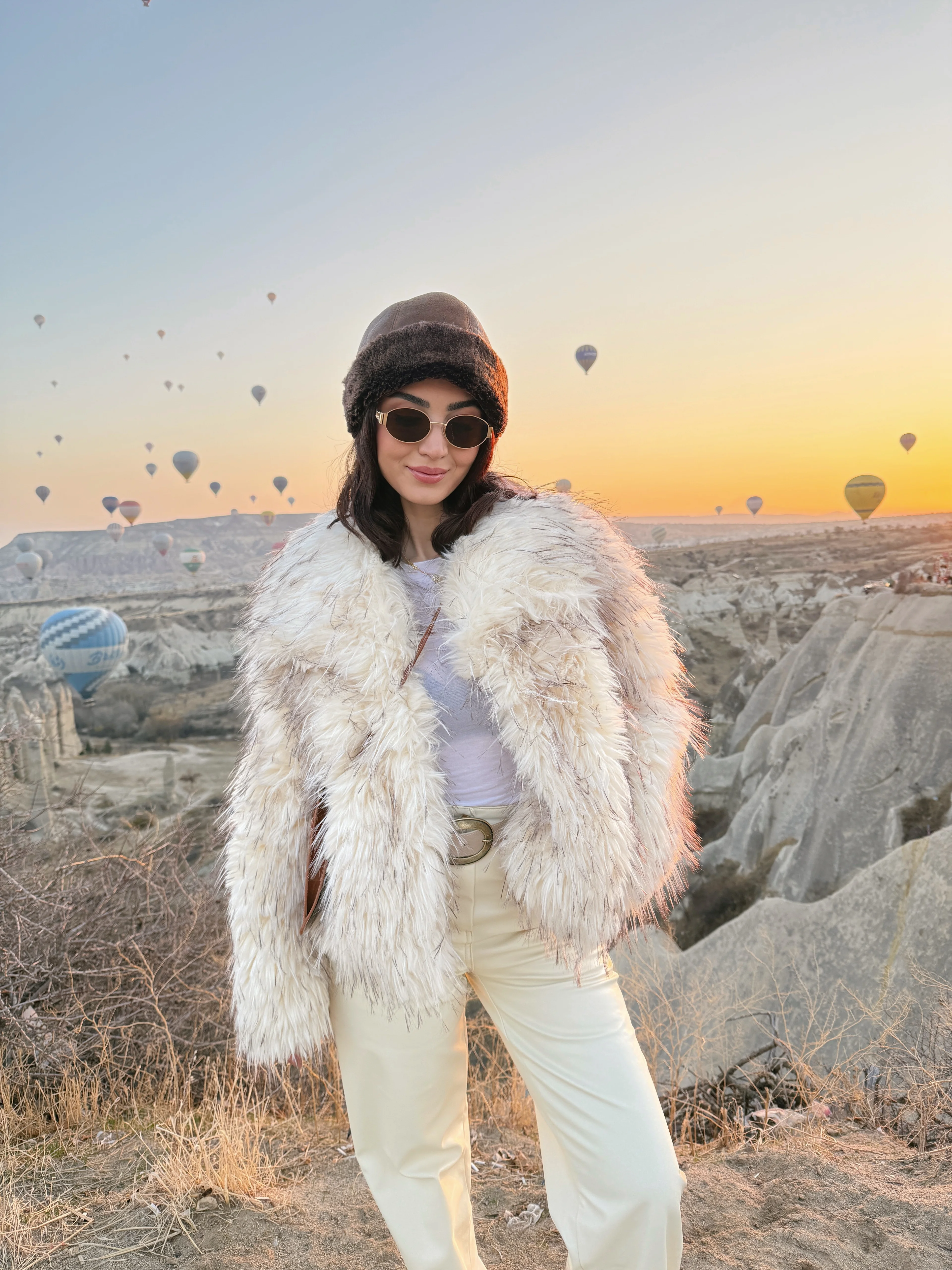 Ekru  Kahve Geçişli Kürk 