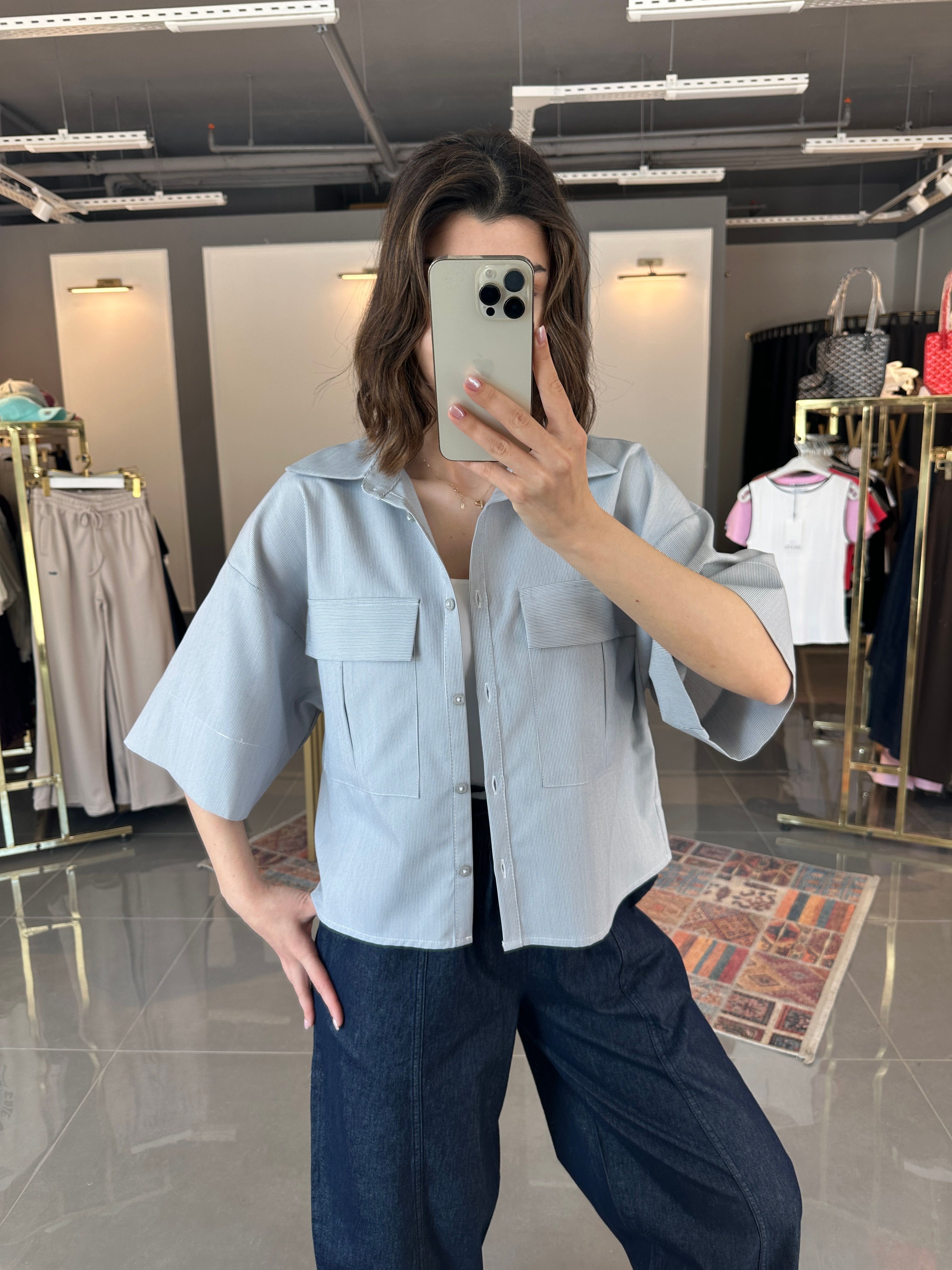 Dilvin Cep Detay Oversize Gömlek