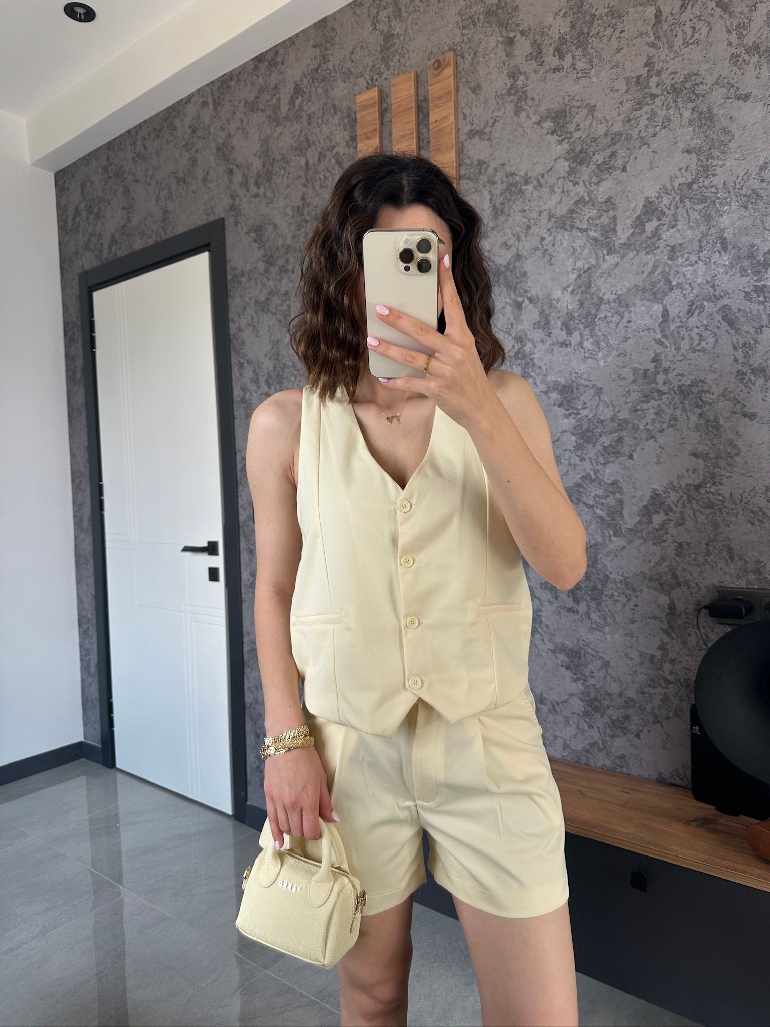 Orj Marka Yelek Şort Takım Açık Sarı 
