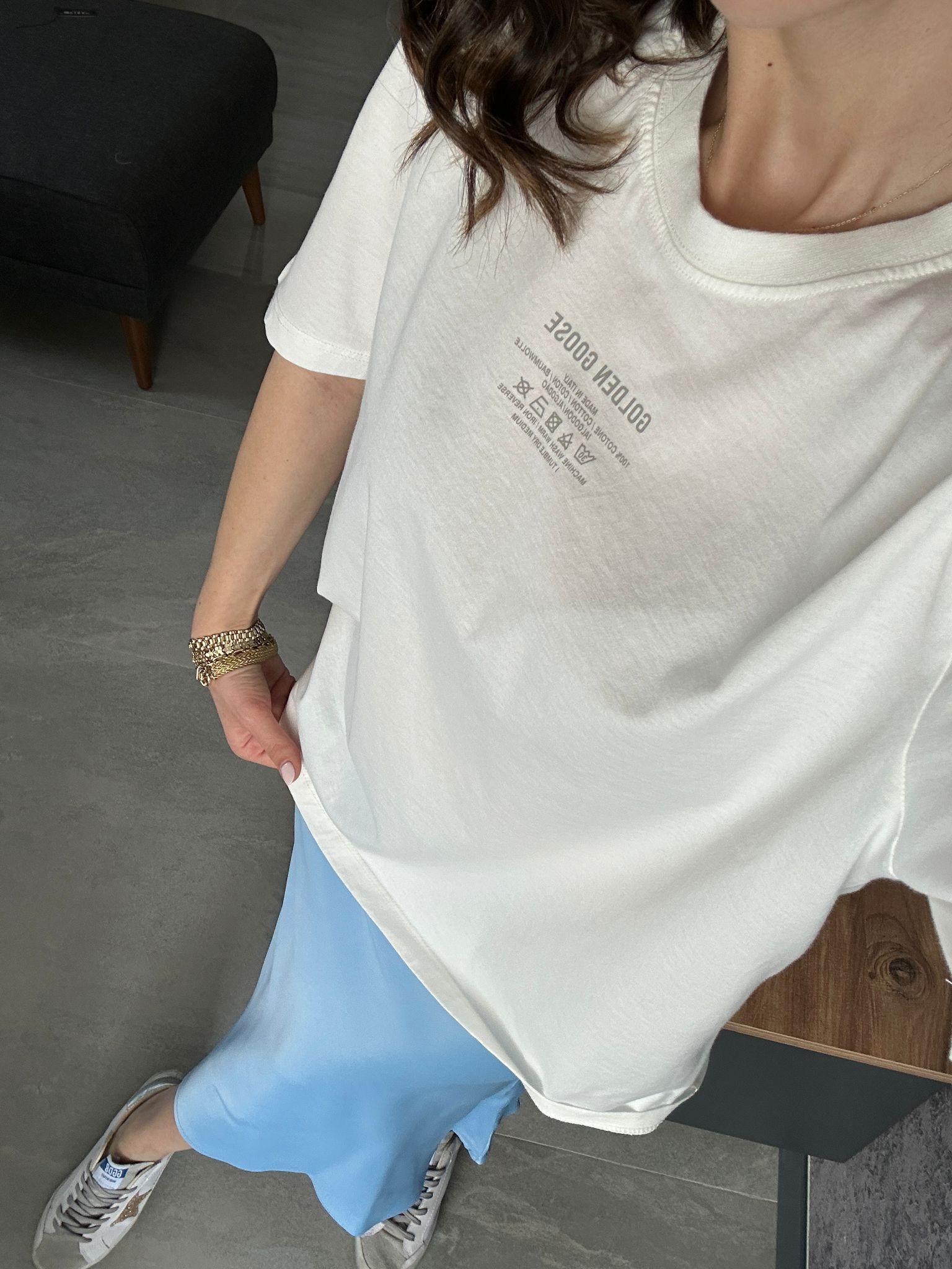Oversize Golden Tişört Beyaz