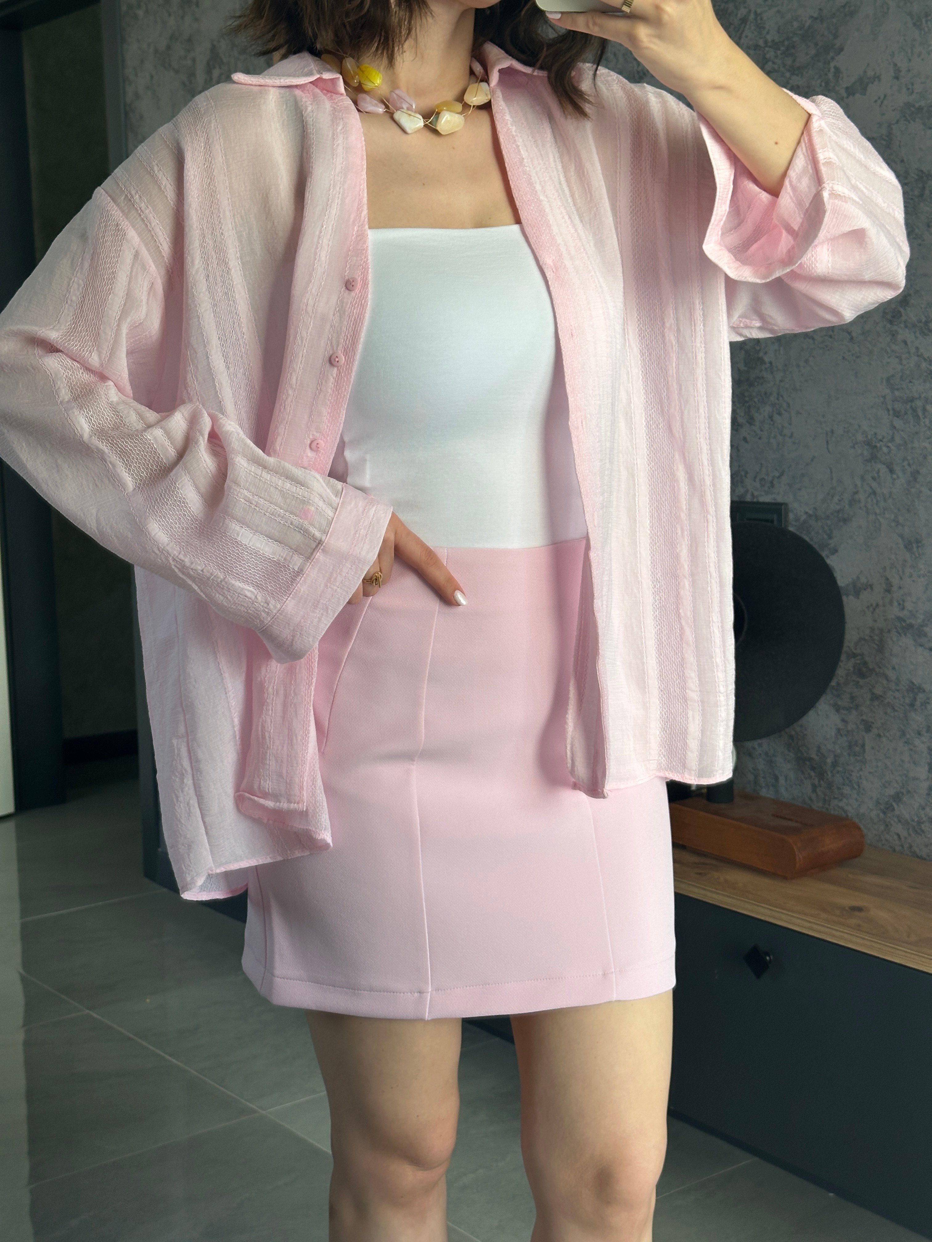 Premium Kumaş Mini Etek Şeker Pembe