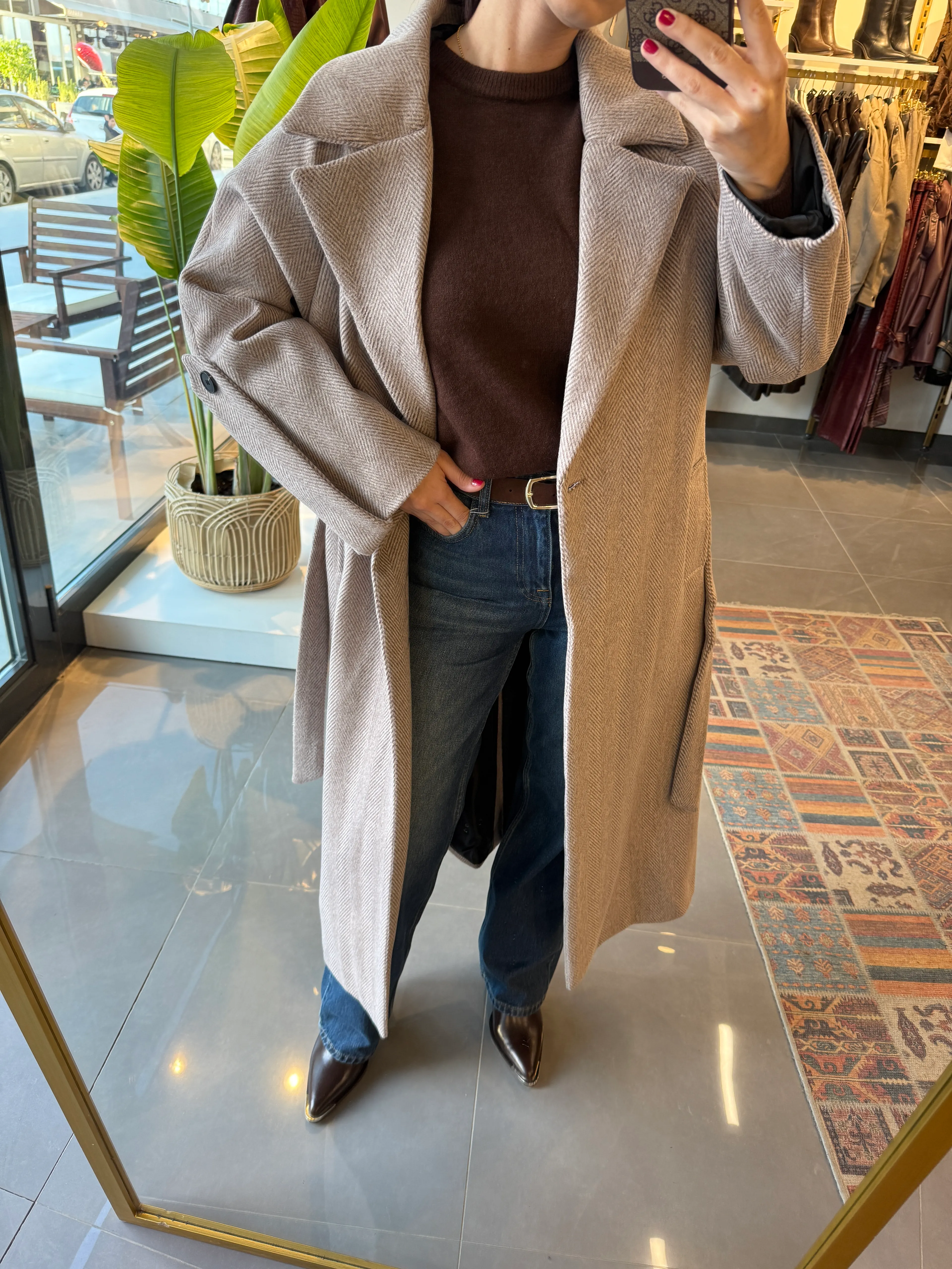 Oversize Çizgili Mechelen Kaban  