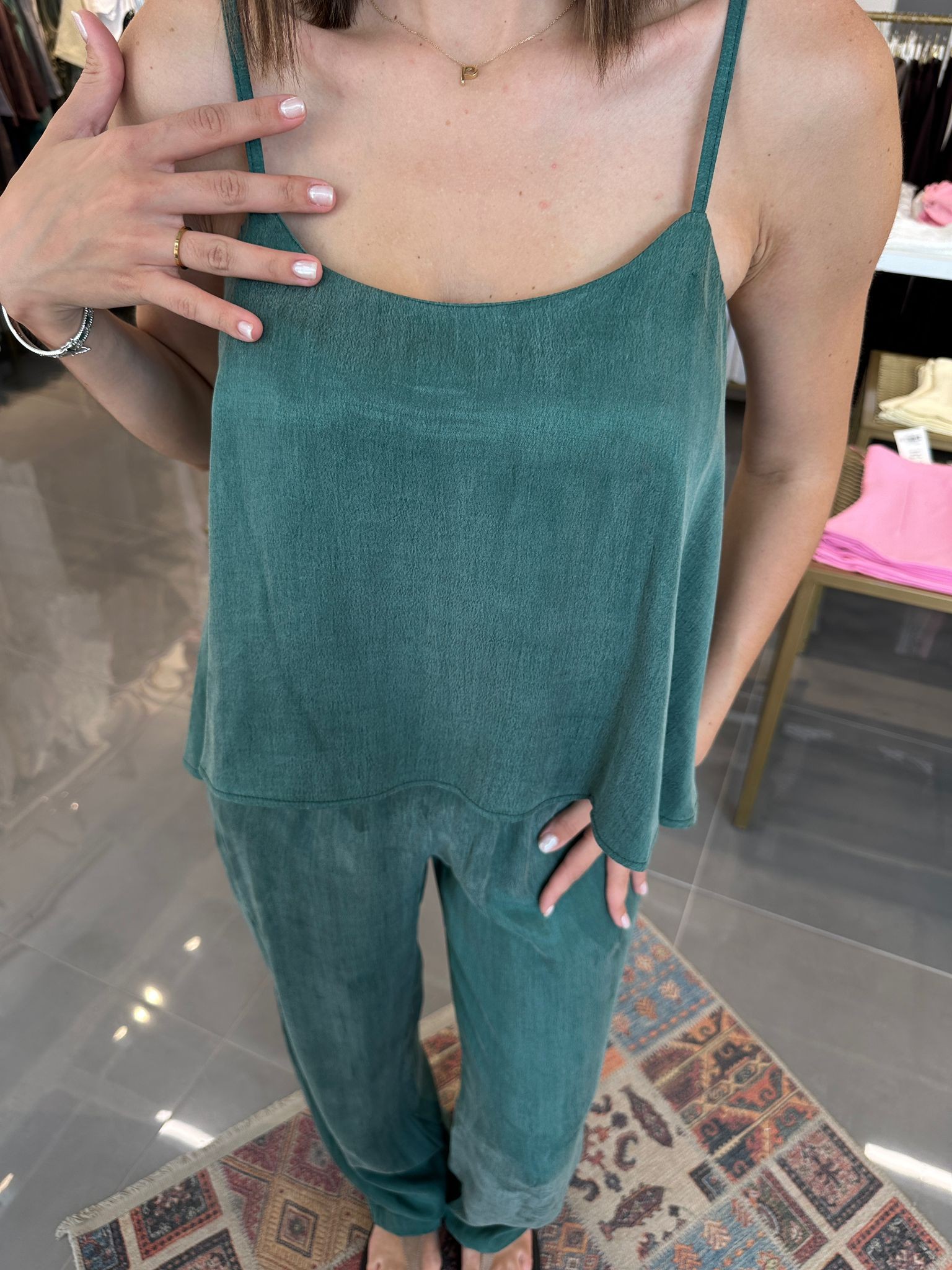 Askılı Bluz Pantolon Takım Zümrüt