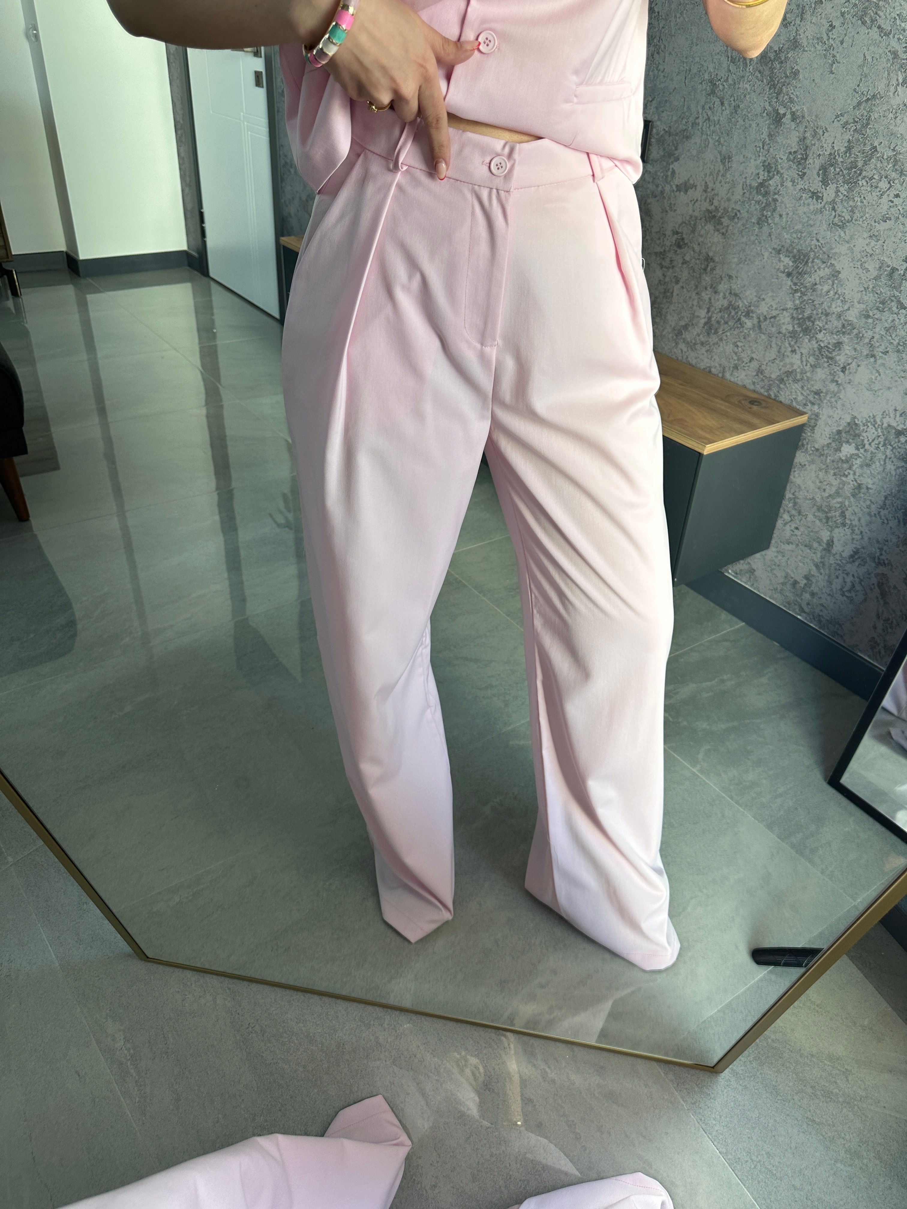 Lüks Kalite Kumaş Pantolon Yelek Takım Pembe