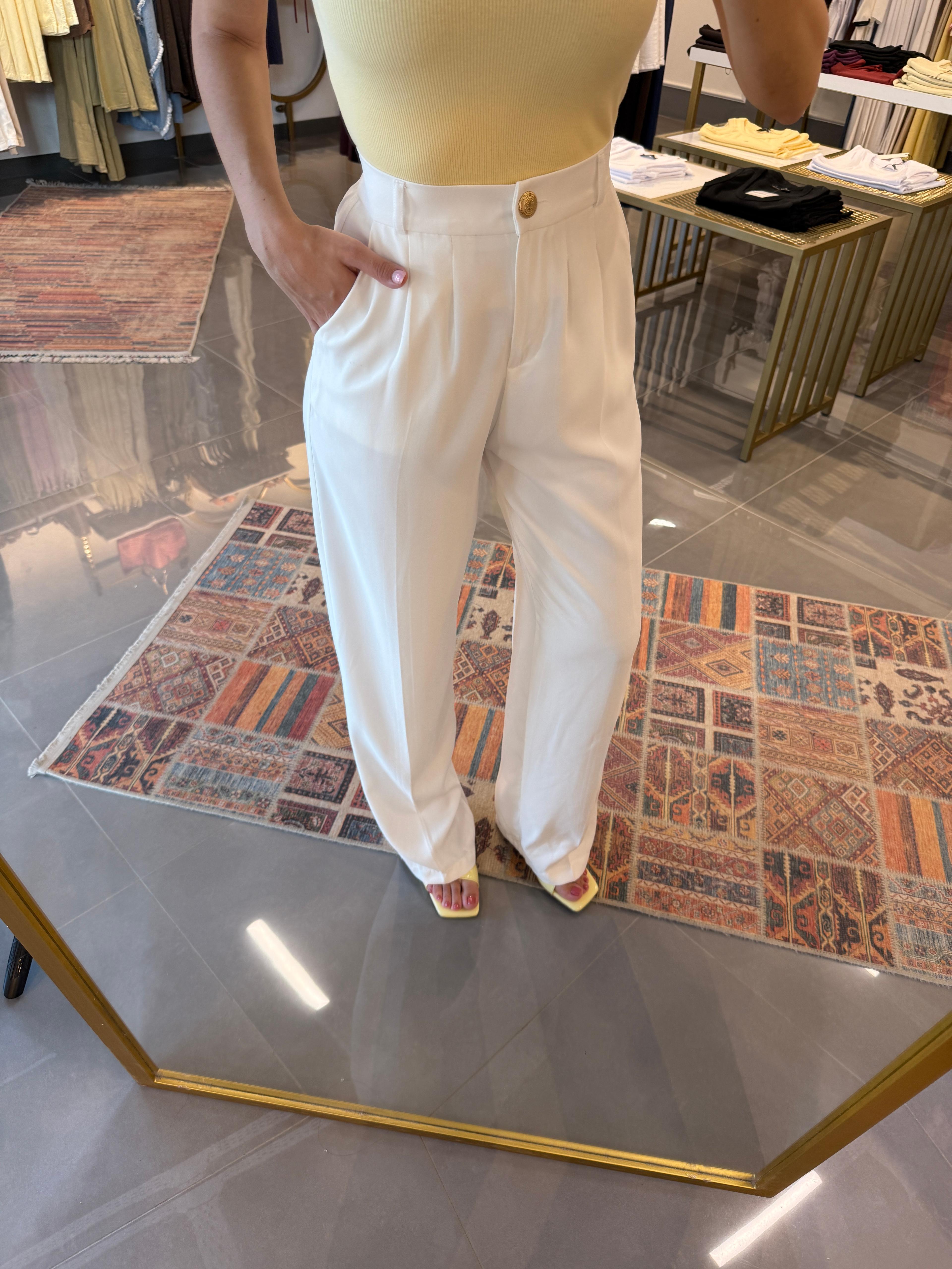 Premium Kumaş Gold Düğme Palazzo