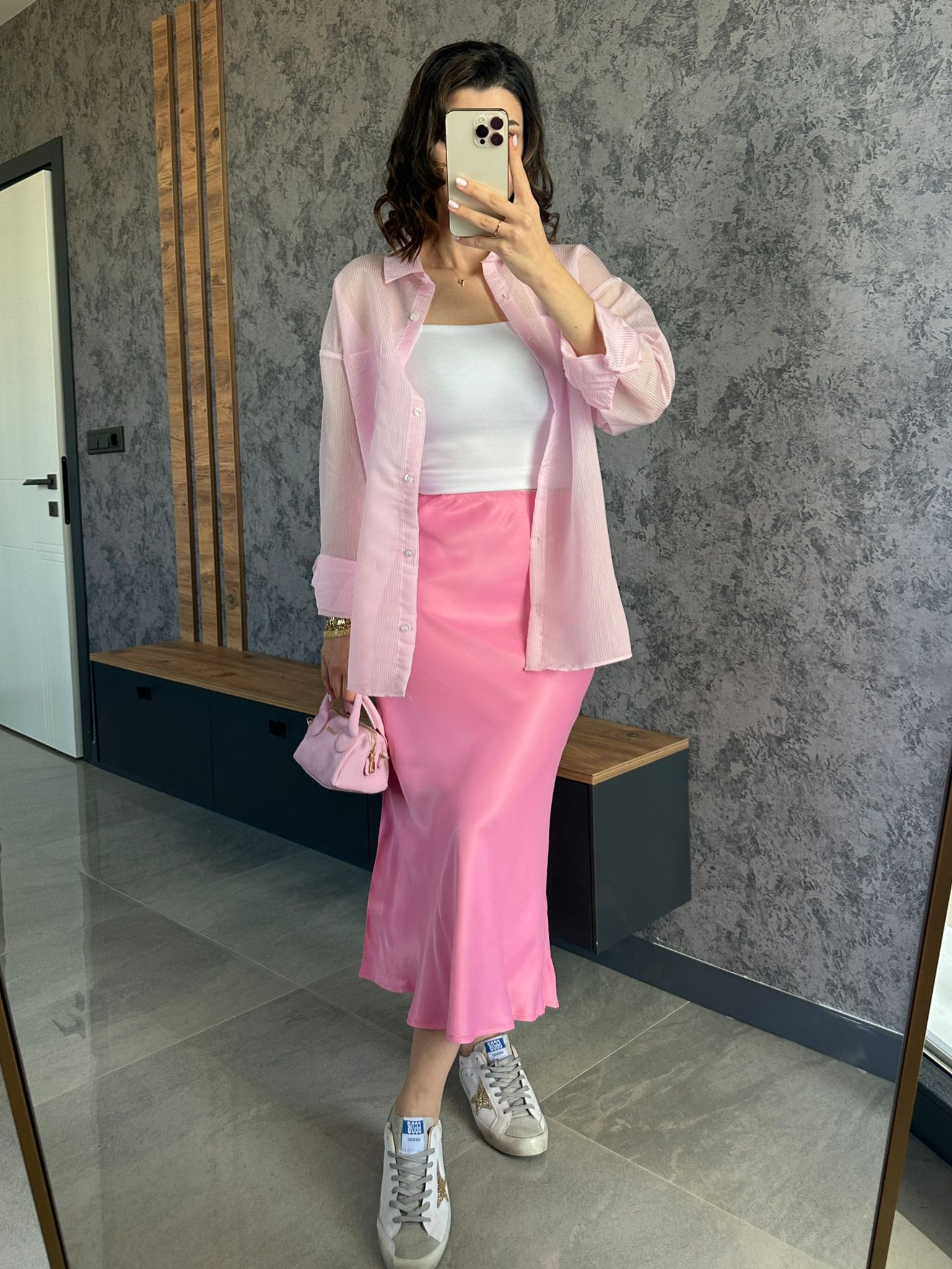 Midi Boy Saten Etek Pembe
