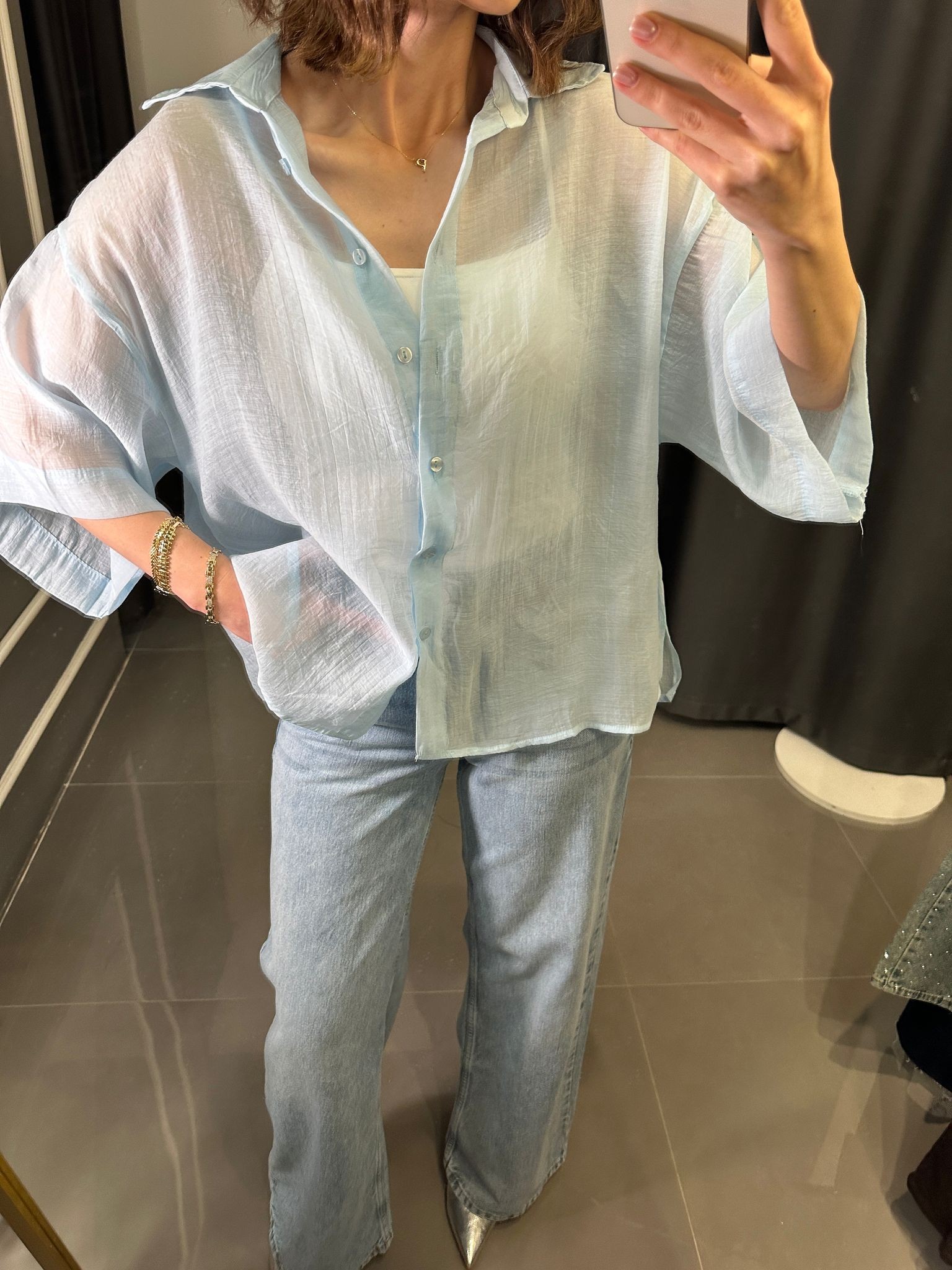 Oversize İpeksi Gömlek Açık Mavi STD