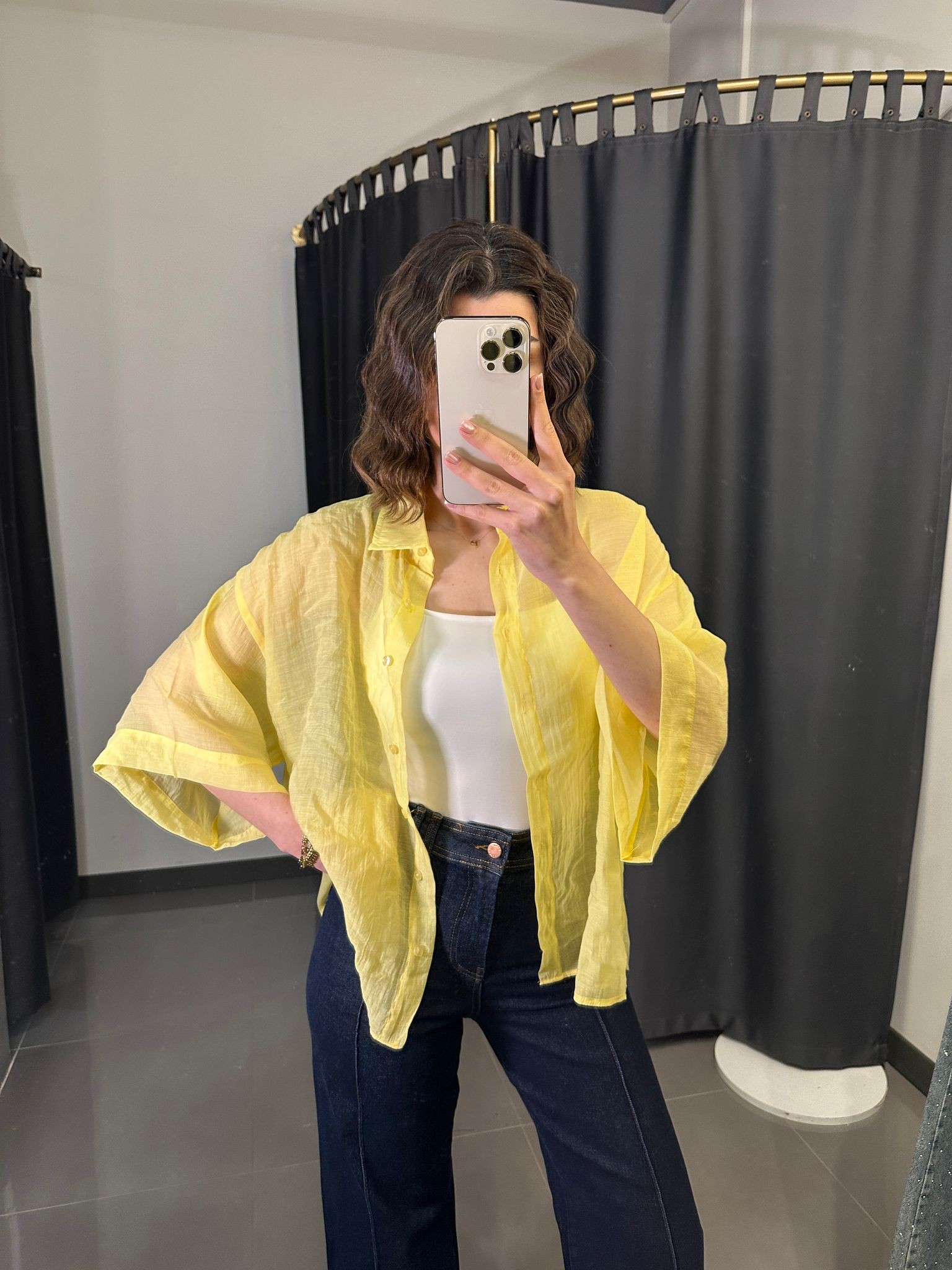 Oversize İpeksi Gömlek Sarı STD
