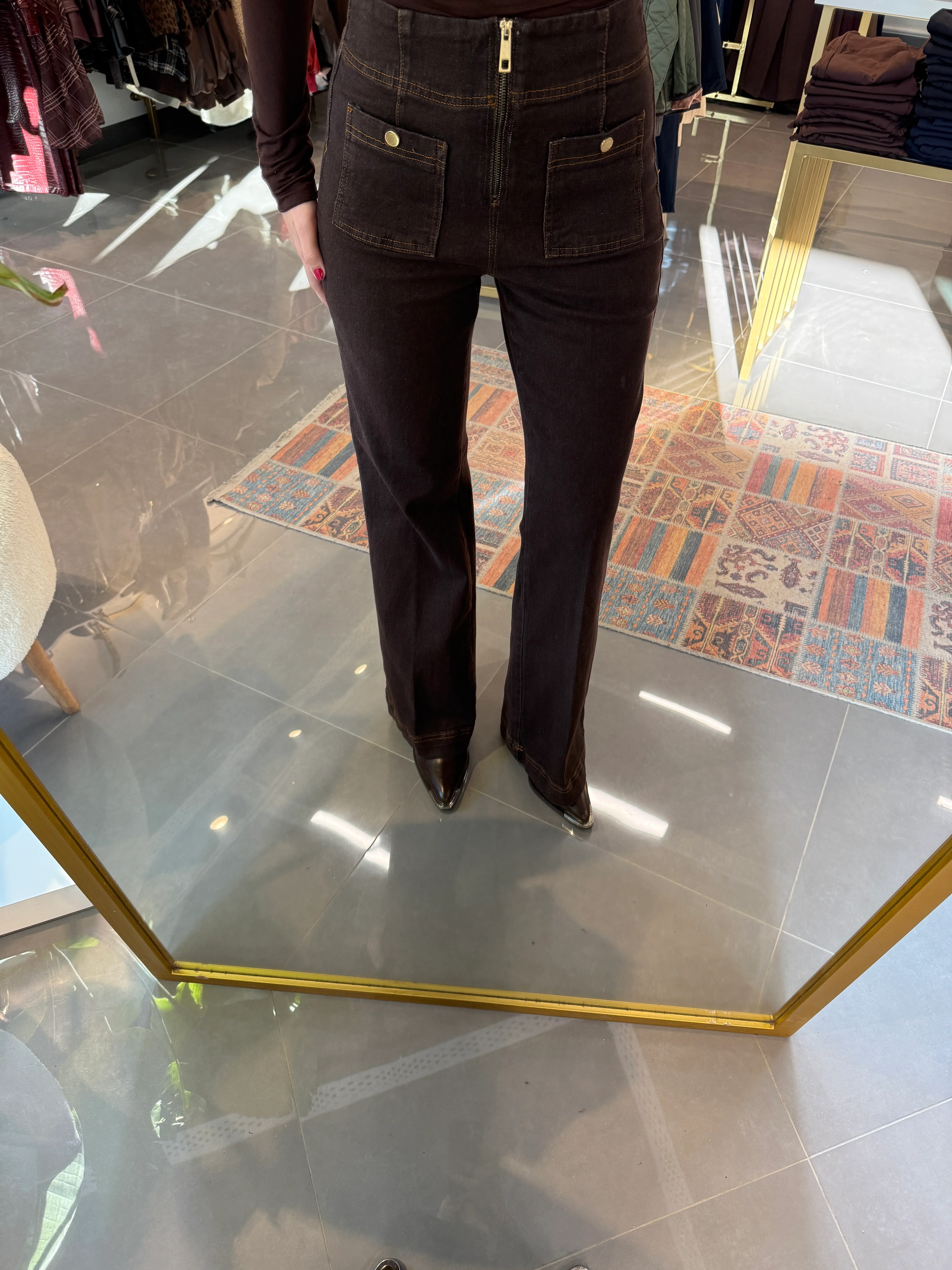 Özel Seri Ön Cep Jean Acı Kahve