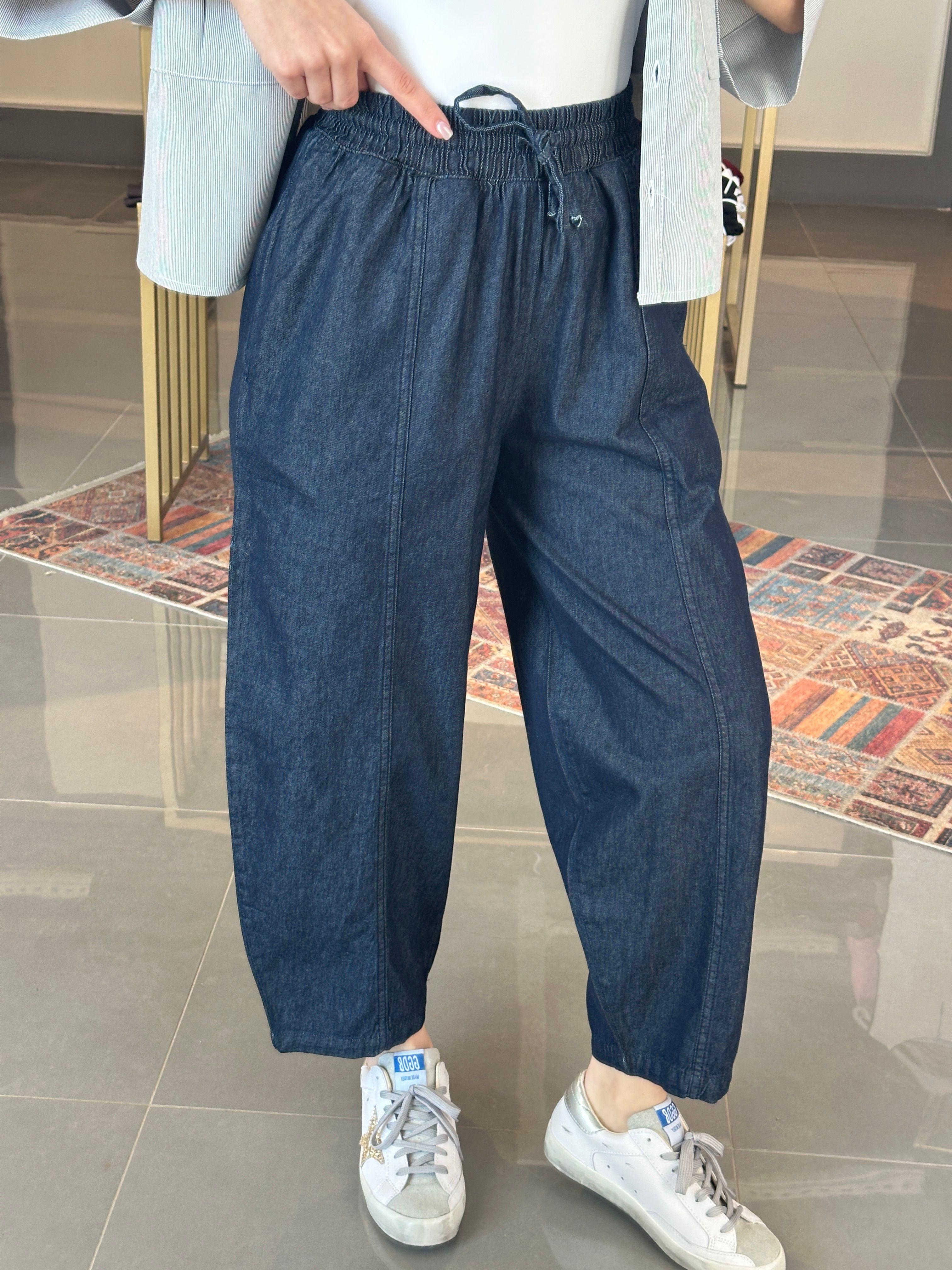 Baggy Denim Bel Lastik Pantolon
