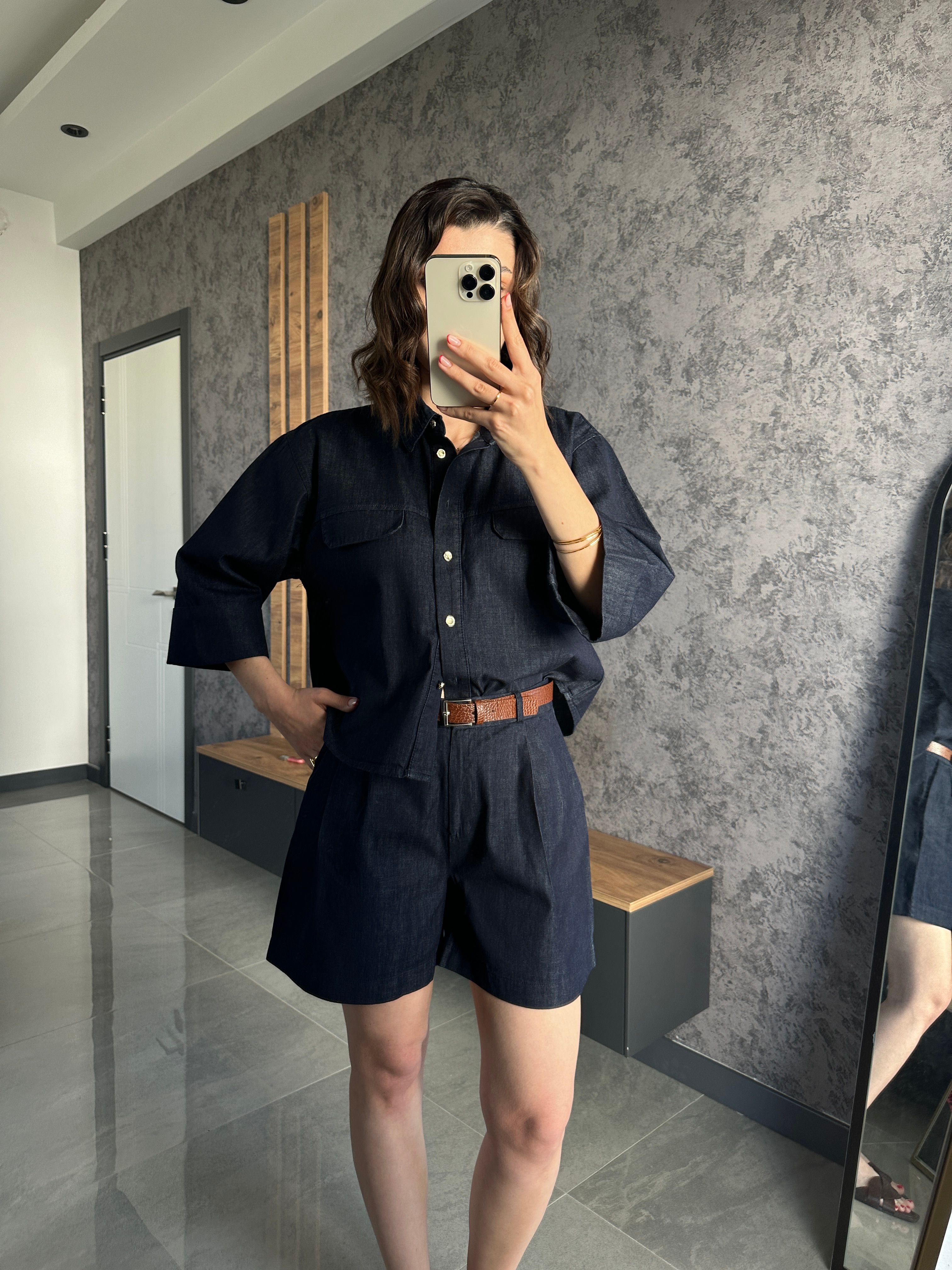 Premium Denim Gömlek Şort Takım