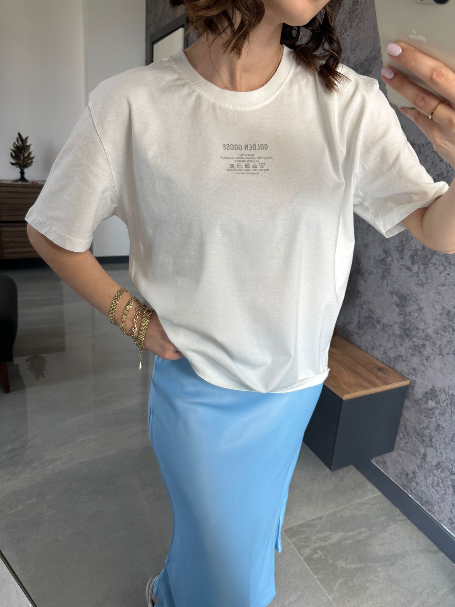 Oversize Golden Tişört Beyaz