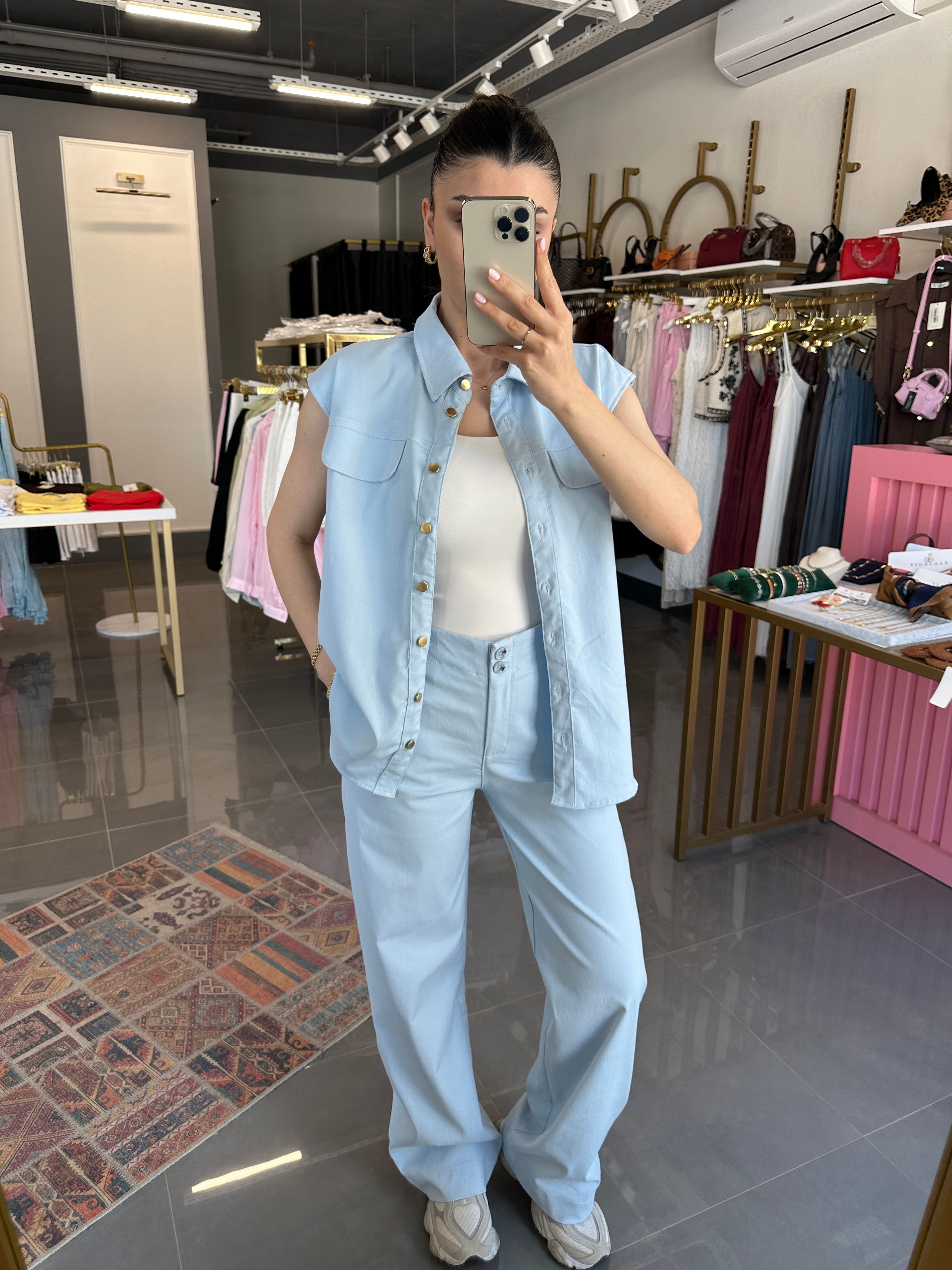 Yumuşak Dokulu Pantolon Yelek Takım Bebe Mavi