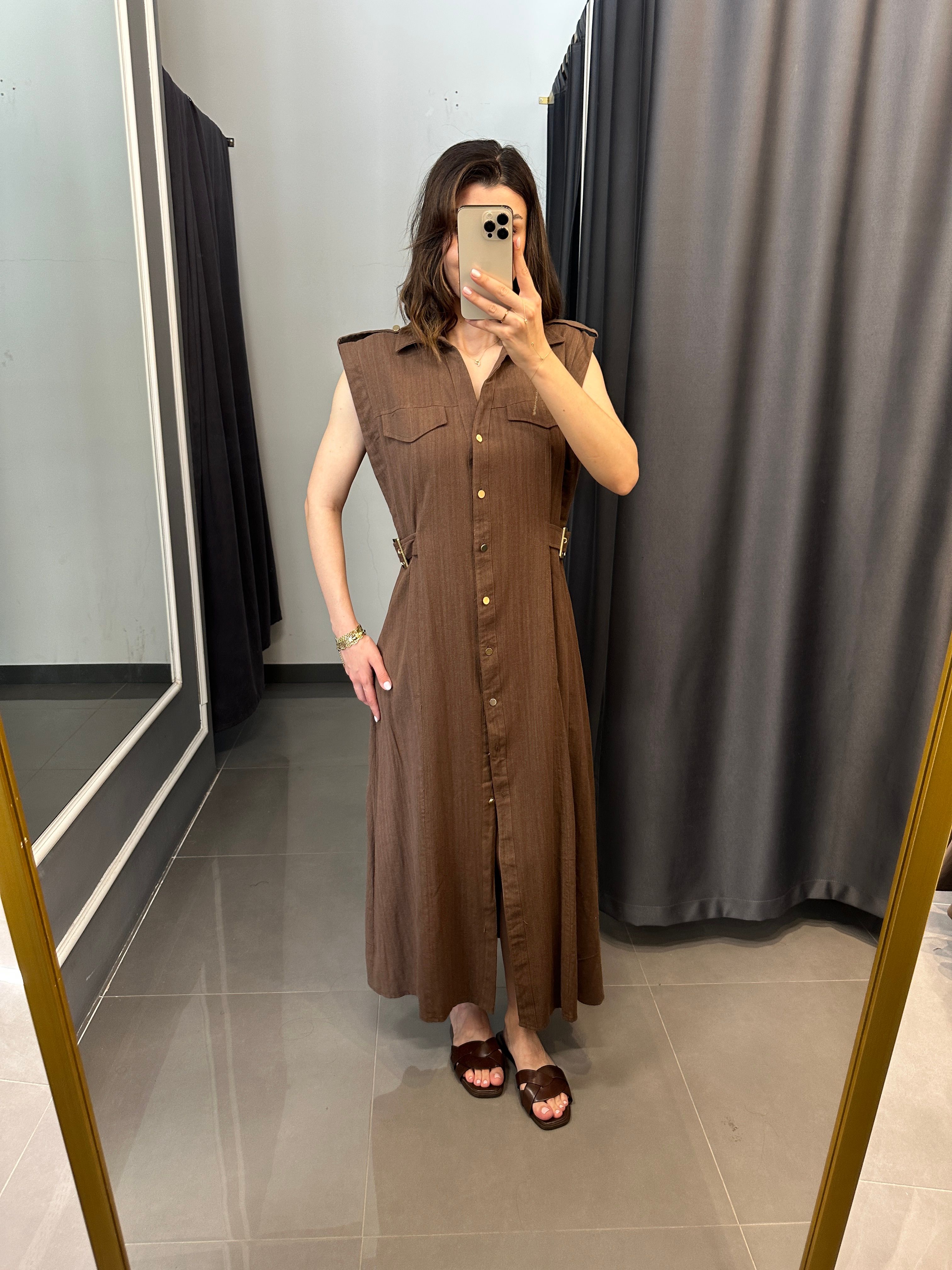 Marka Model Kemer Detay Keten Elbise Kahve