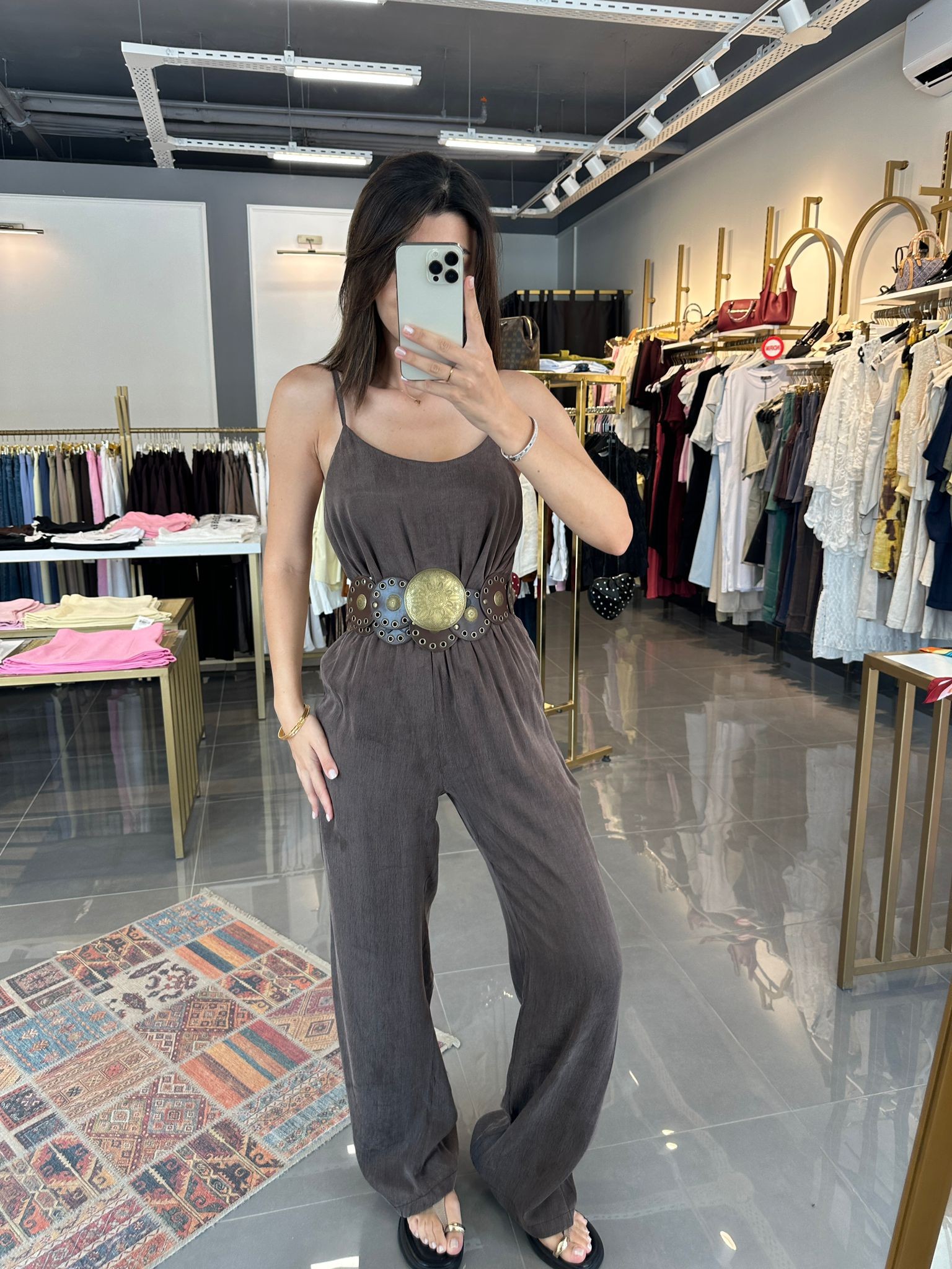 Askılı Bluz Pantolon Takım Kahve