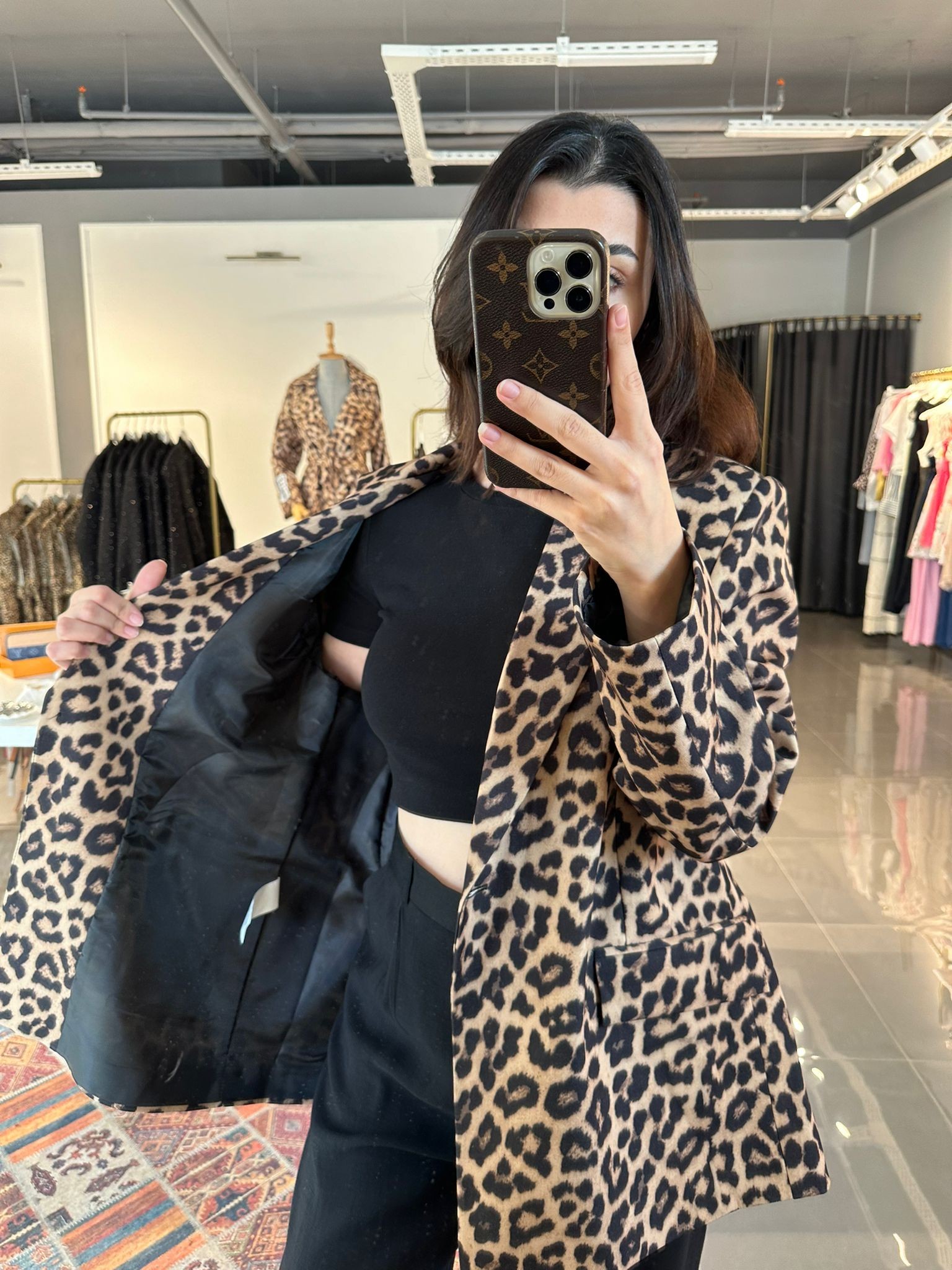 Oversize Vatkalı Leopar Blazer