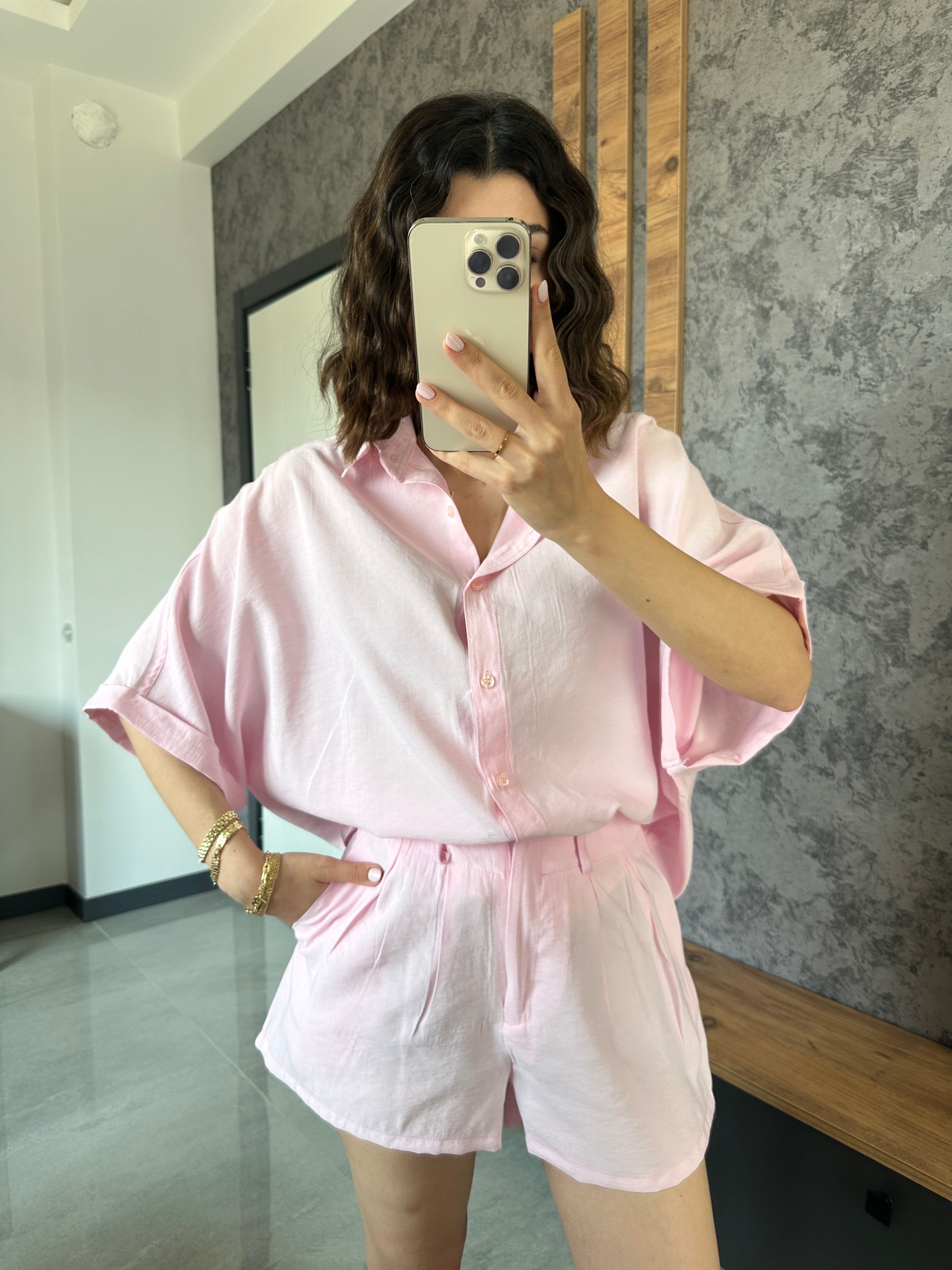 Orj Marka Tensel Şortlu Takım Pembe