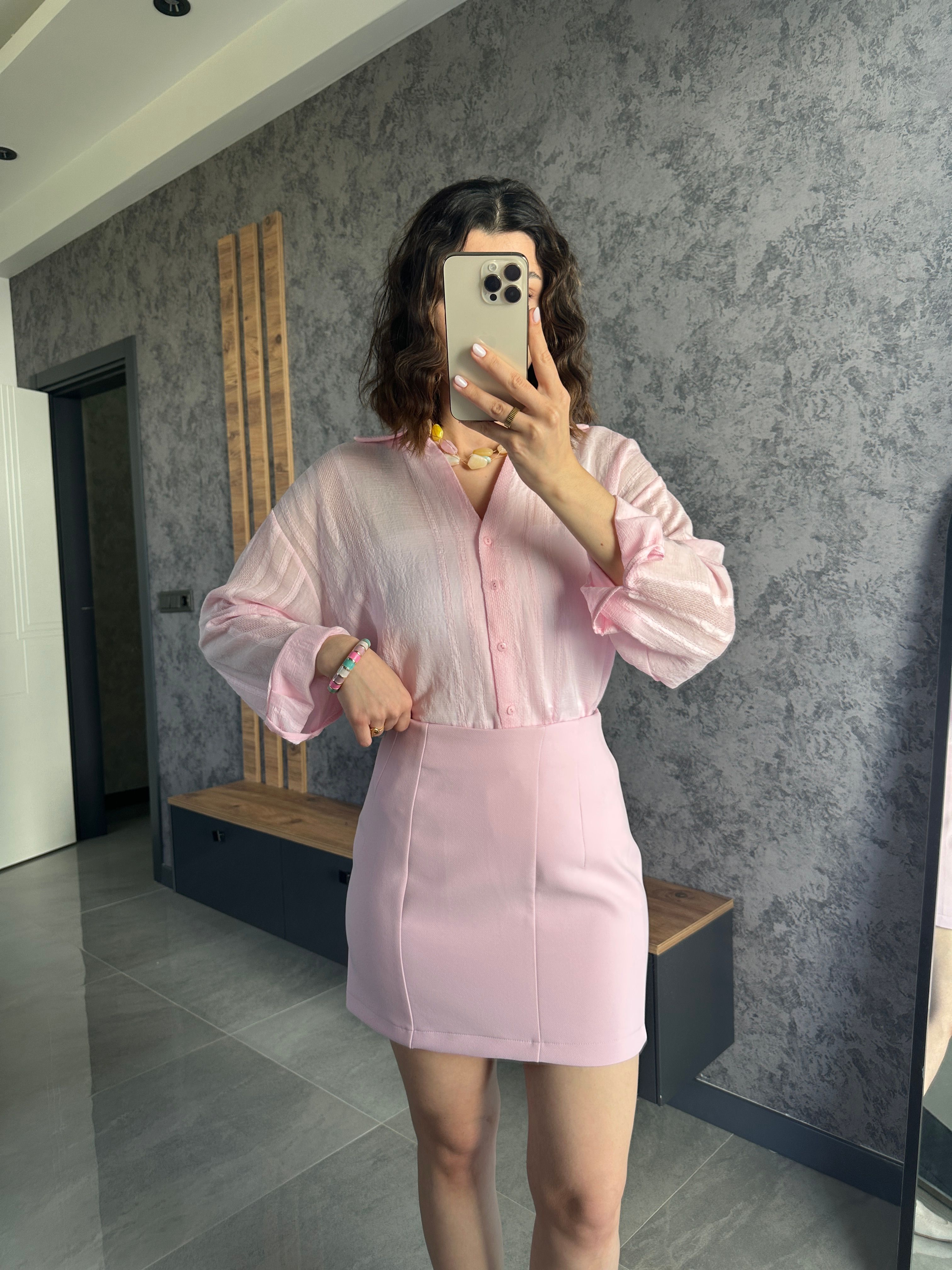 Premium Kumaş Mini Etek Şeker Pembe