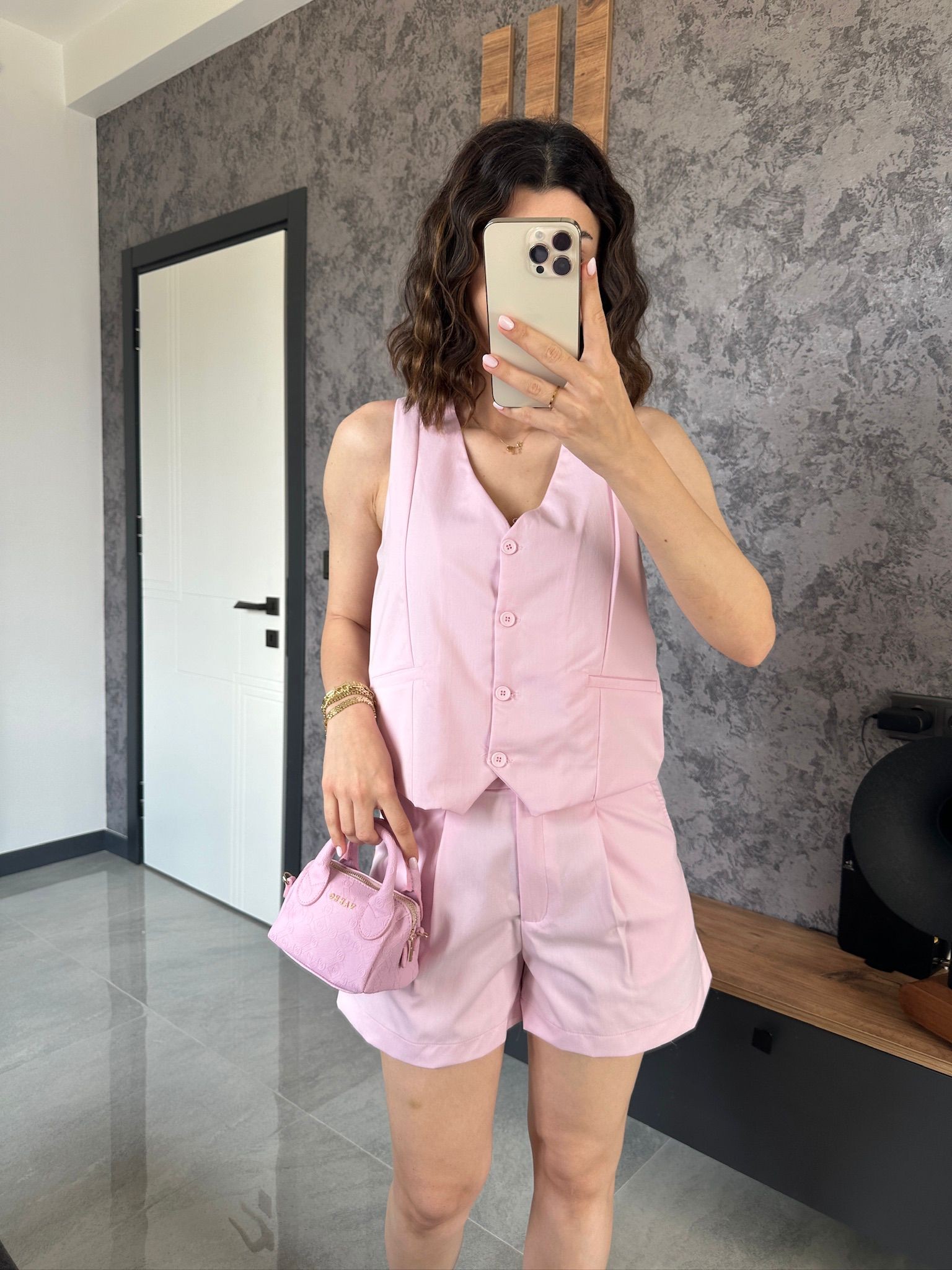 Orj Marka Yelek Şort Takım Pembe