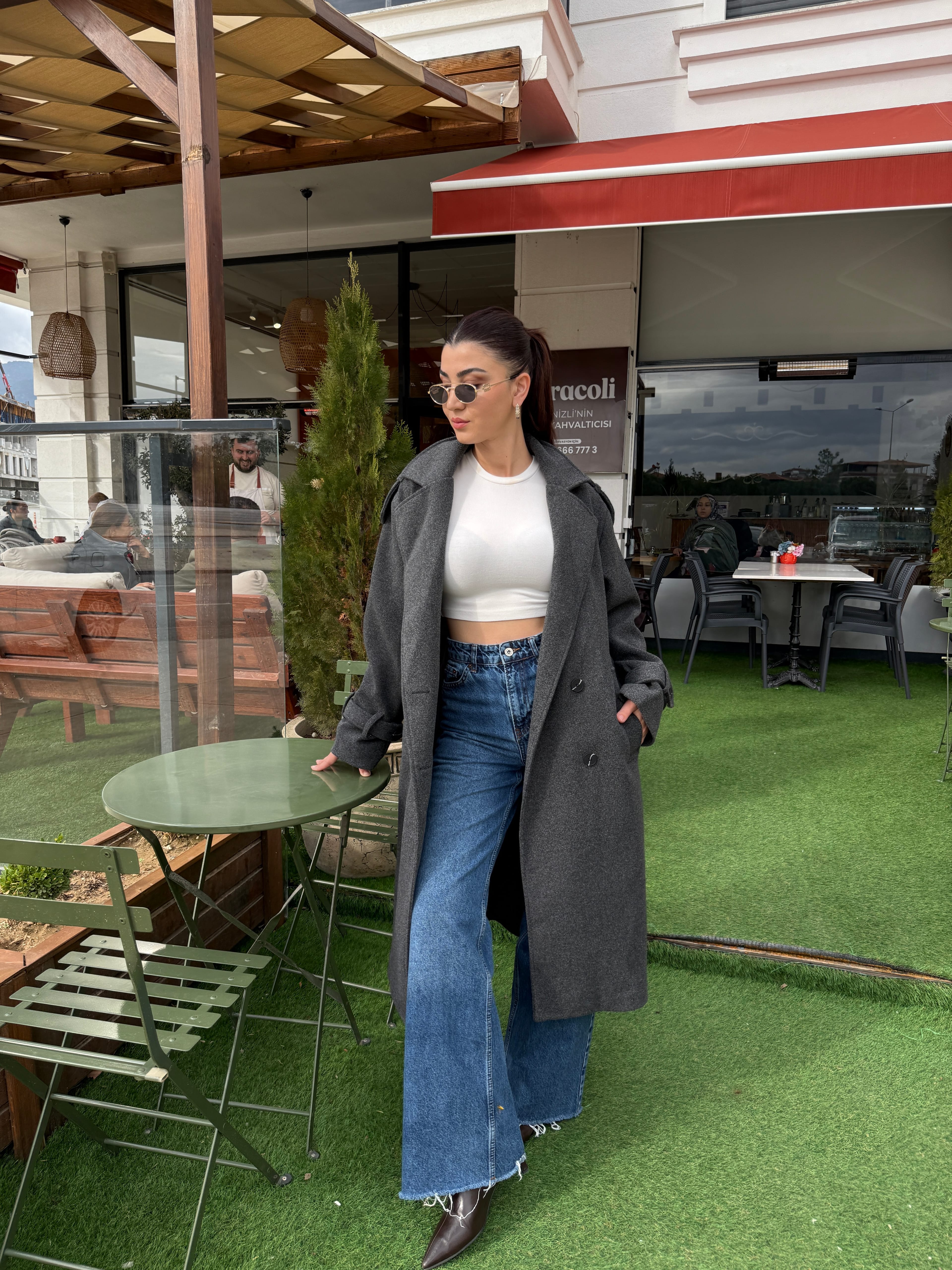 Oversize Kaşe Kaban Antrasit