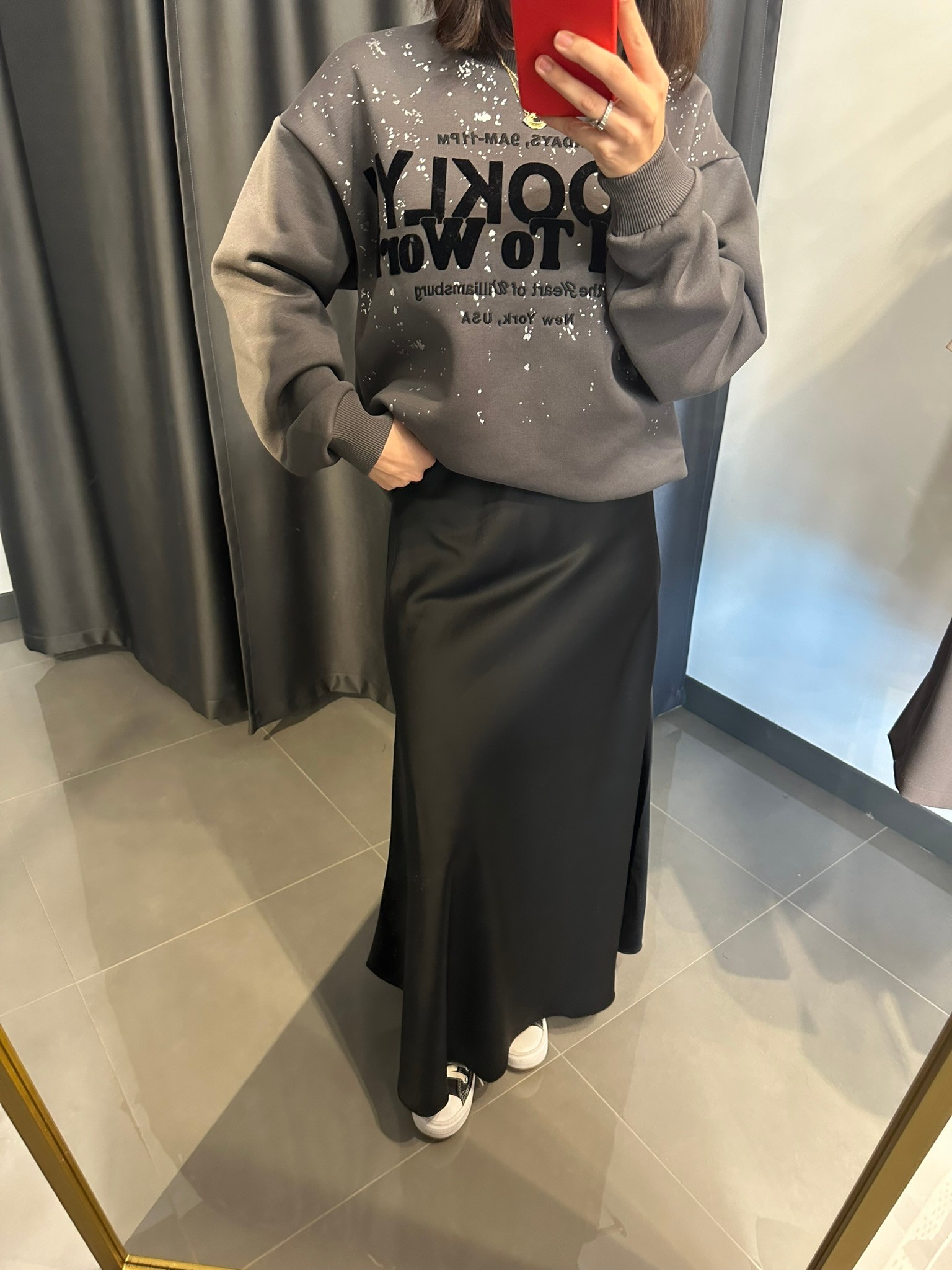 Premium Kumaş Maxi Boy Saten Etek Siyah
